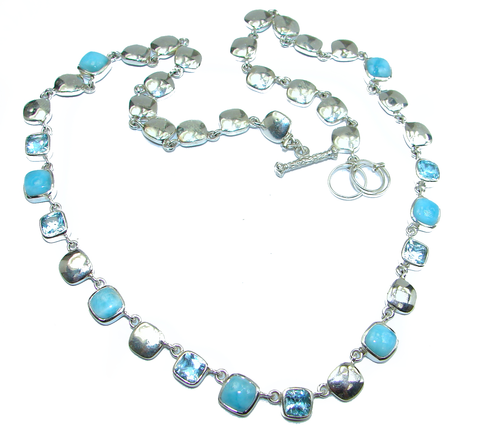Ocean Inspired genuine Larimar Swiss Blue Topaz .925 Sterling Silver handmade necklace