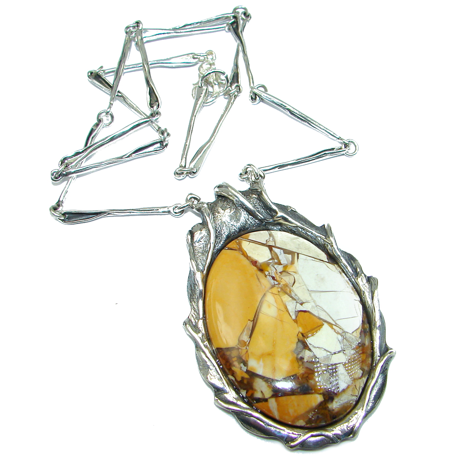 Huge Aura Of Beauty Australian Bracciated Mookaite Jasper .925 Sterling Silver necklace