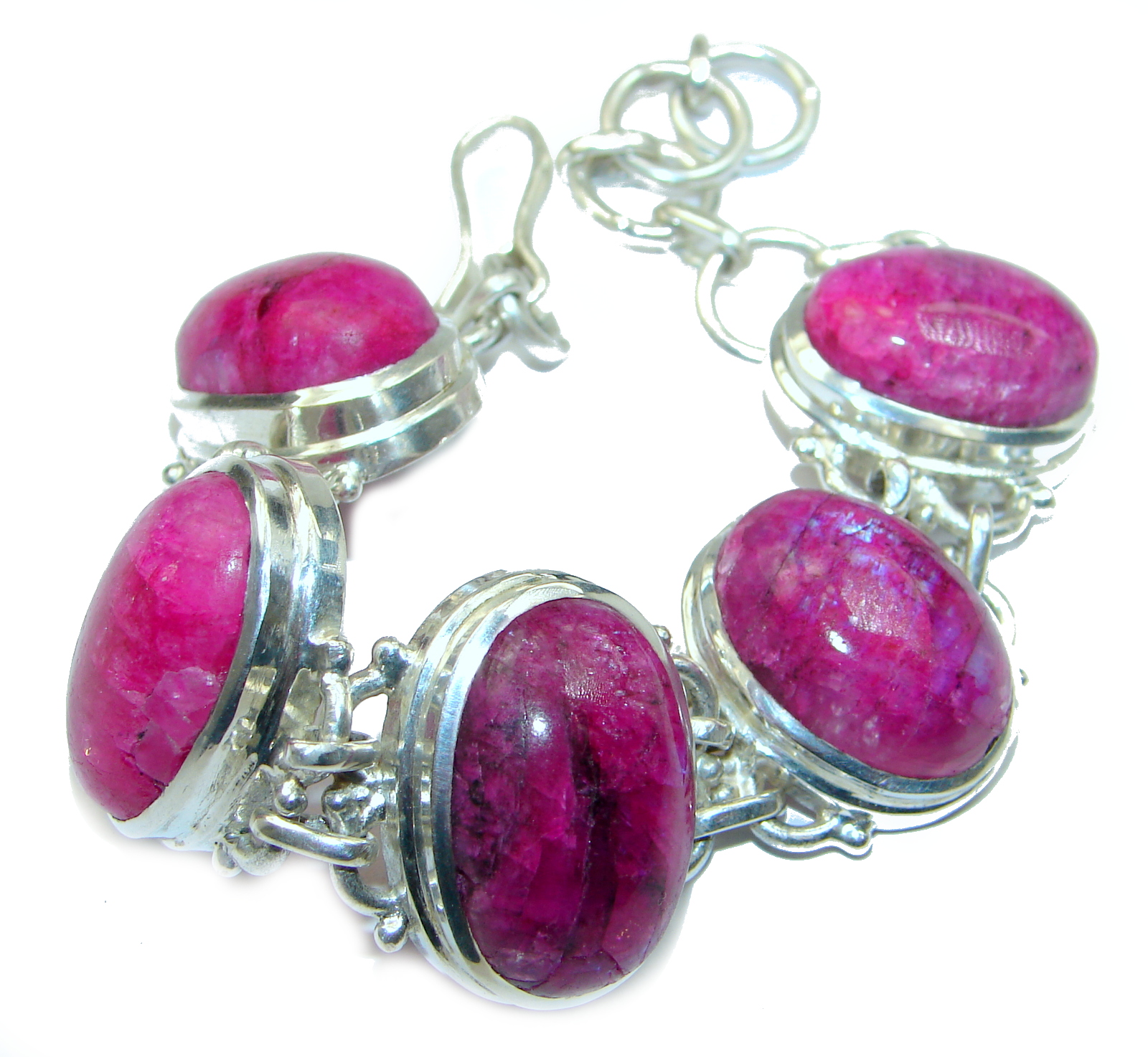 Huge Pink Galaxy Fire Moonstone .925 Sterling Silver handmade Bracelet