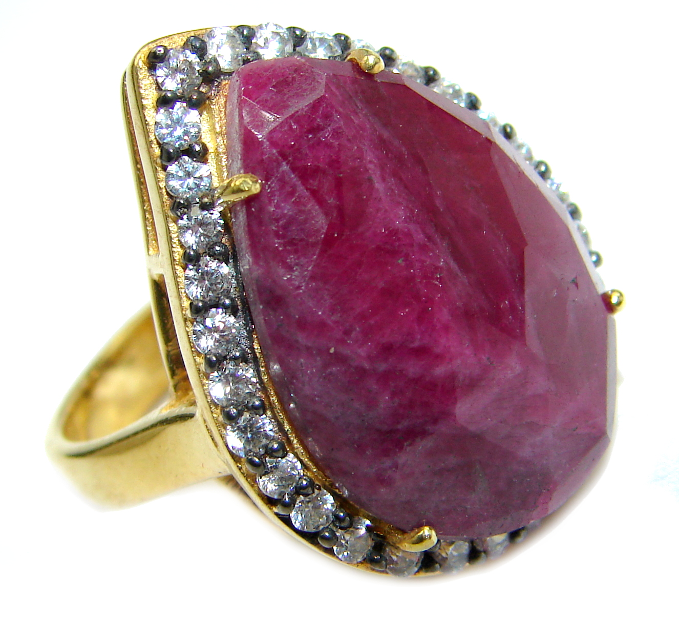Large genuine Ruby 14K Gold over .925 Sterling Silver Statement ring; s. 8