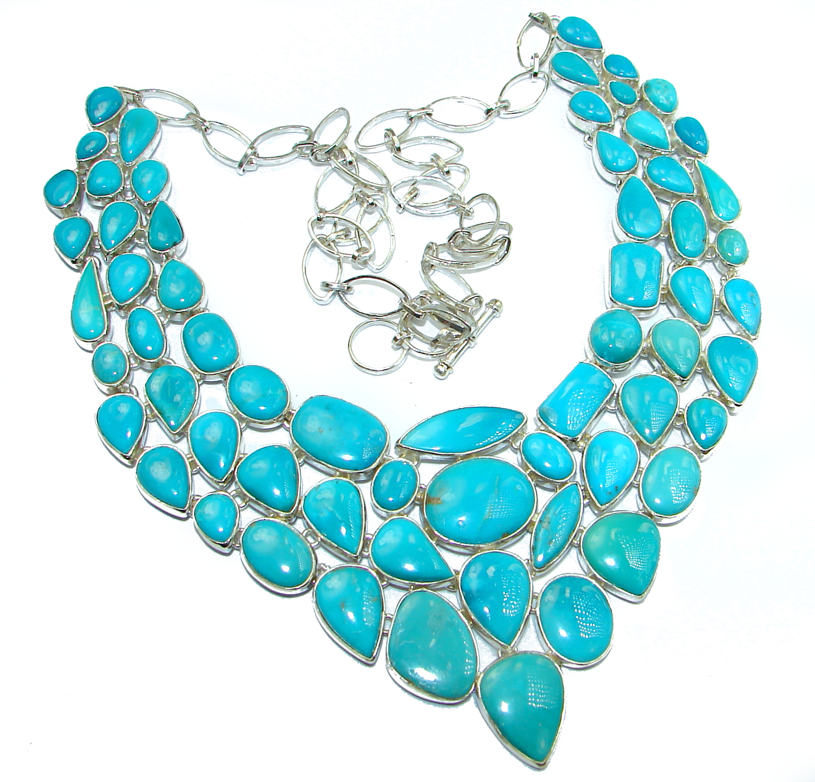 Huge Gallery Masterpiece Blue genuine Sleeping Beauty Turquoise .925 Sterling Silver necklace