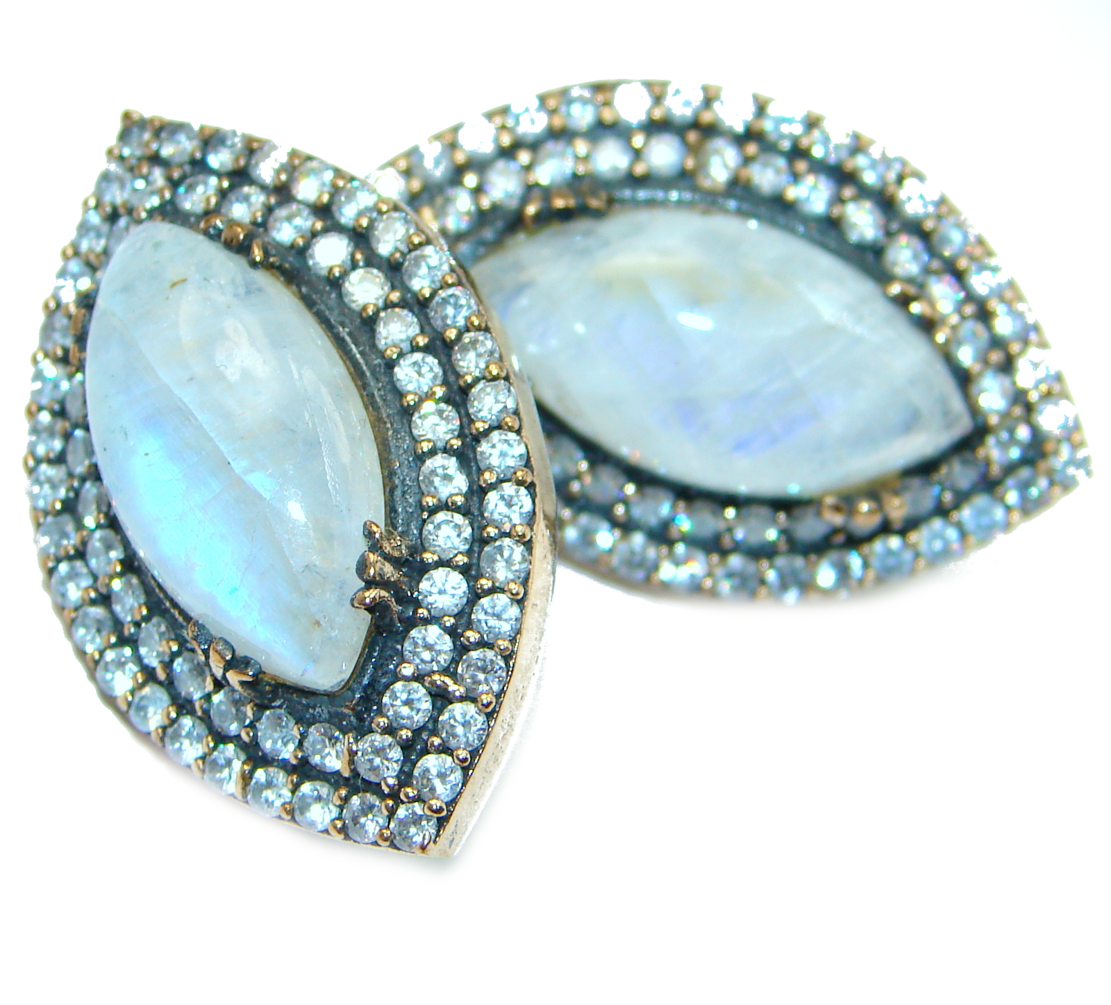 Genuine Fire Moonstone .925 Sterling Silver handcrafted Earrings