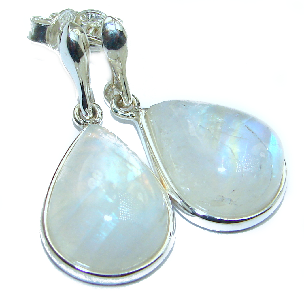 Genuine Fire Moonstone .925 Sterling Silver handcrafted Earrings