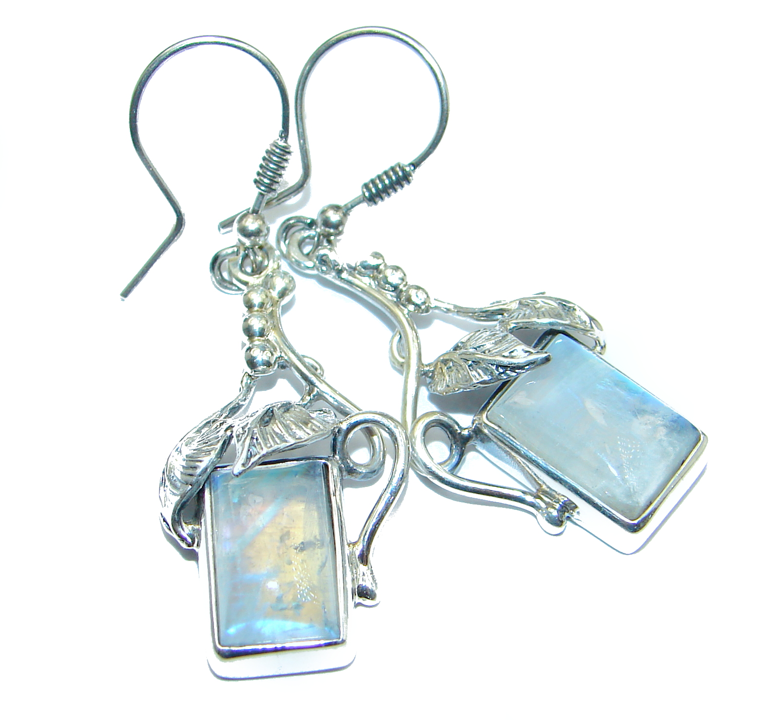 Genuine Fire Moonstone .925 Sterling Silver handcrafted Earrings