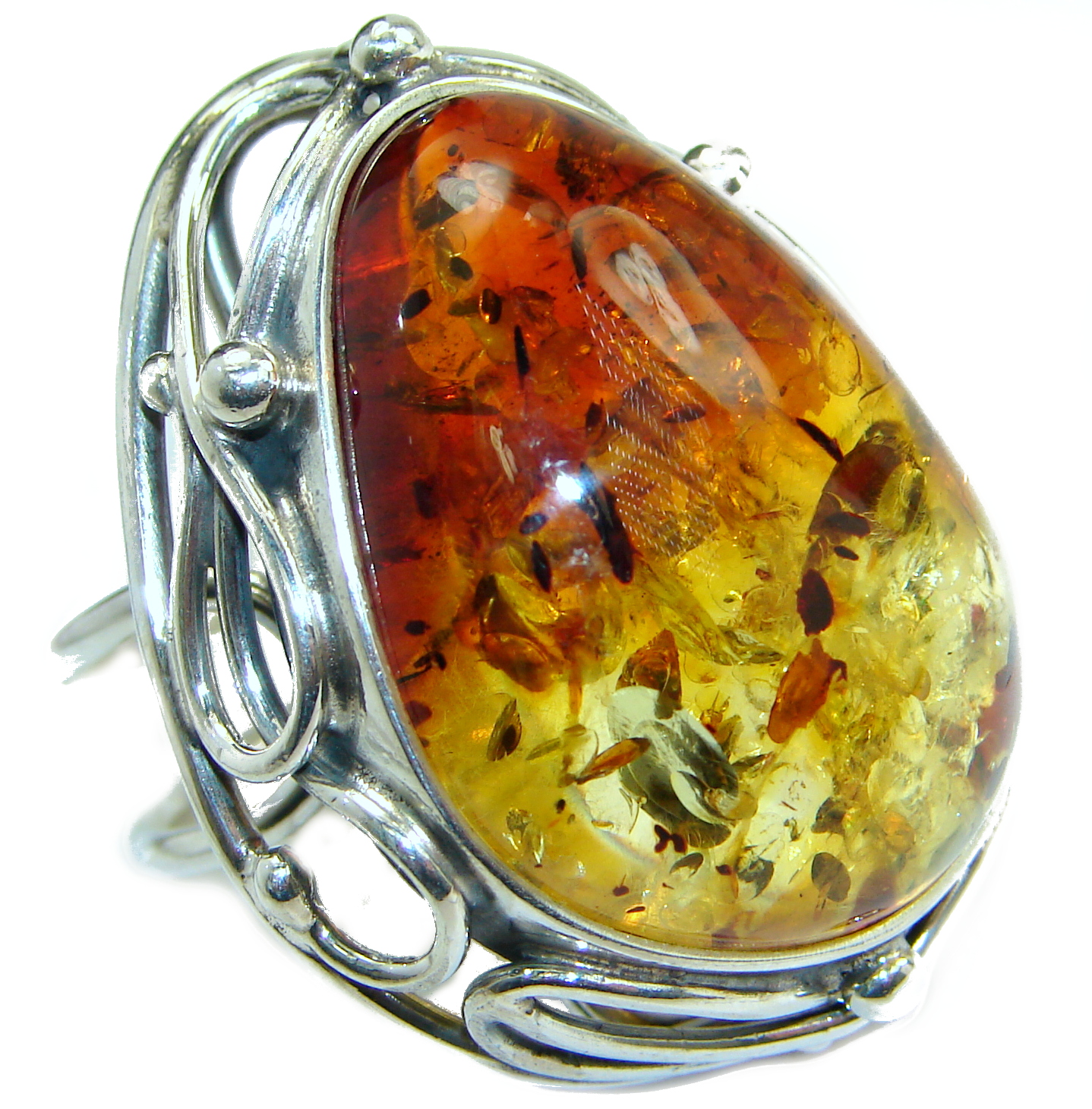 Huge Genuine Butterscotch Baltic Polish Amber .925 Sterling Silver handmade Ring size 7 adjustable