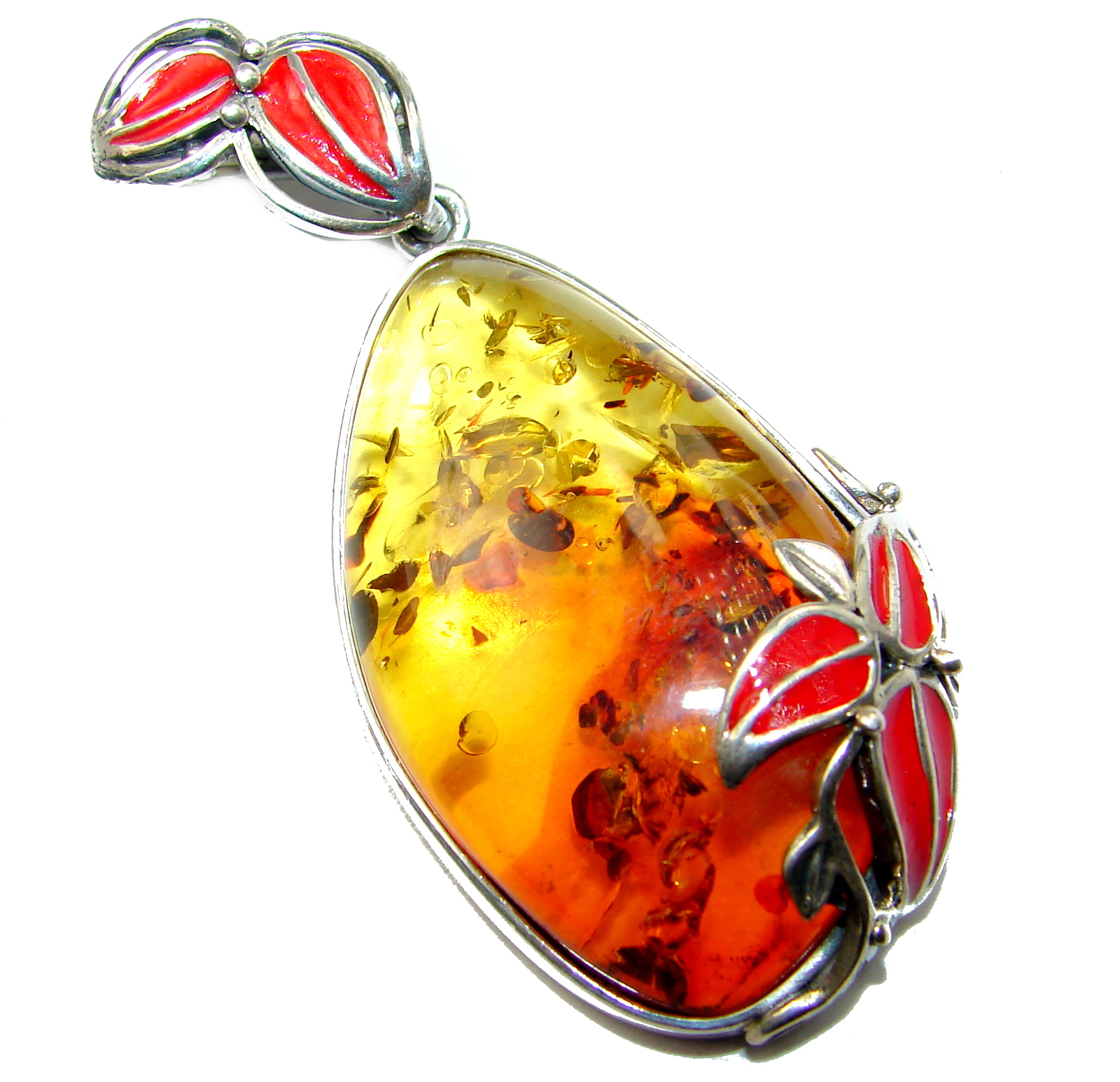 Huge Natural Baltic Amber .925 Sterling Silver handmade Pendant