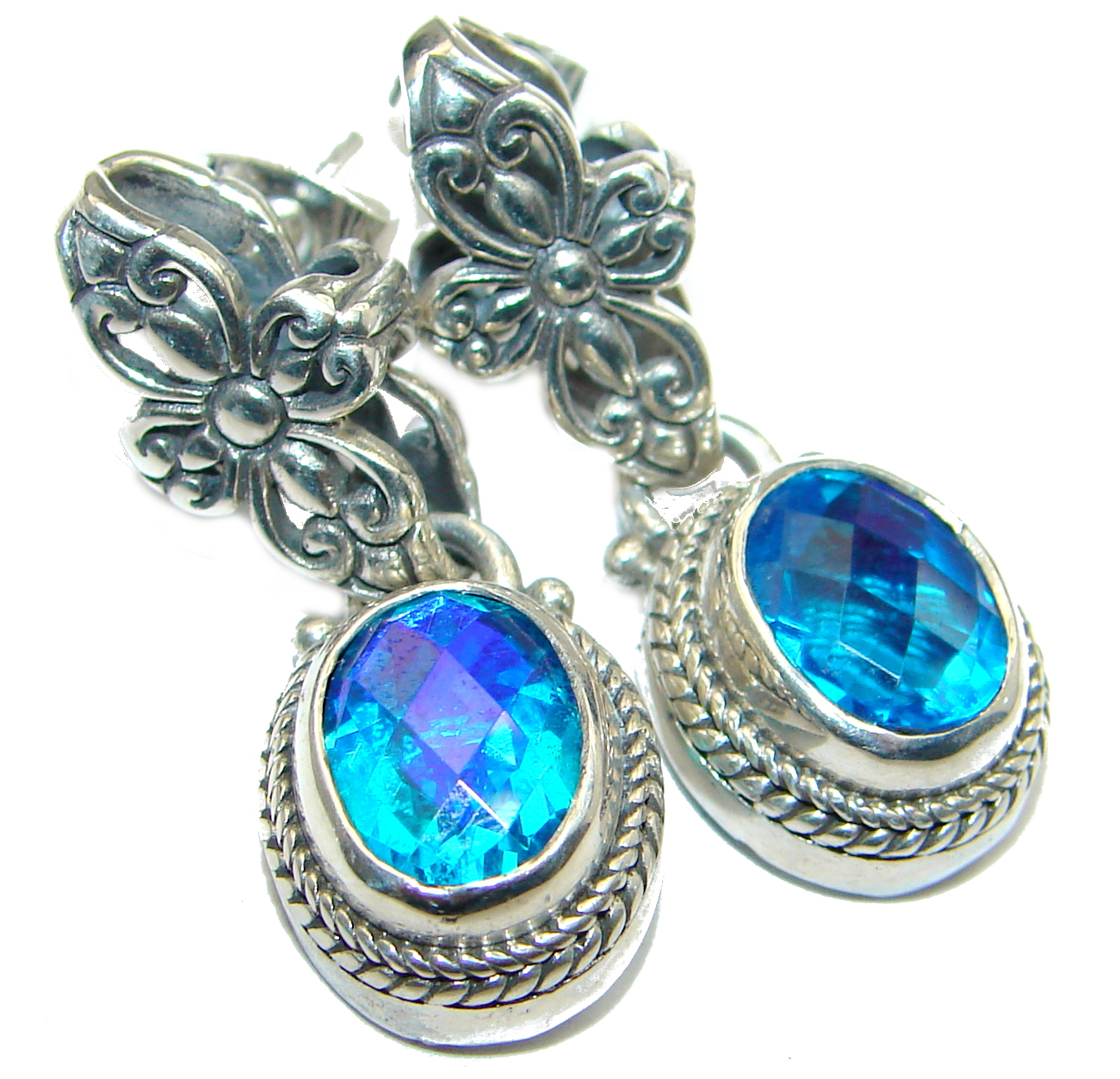 Amazing Aqua Topaz .925 Sterling Silver handmade earrings