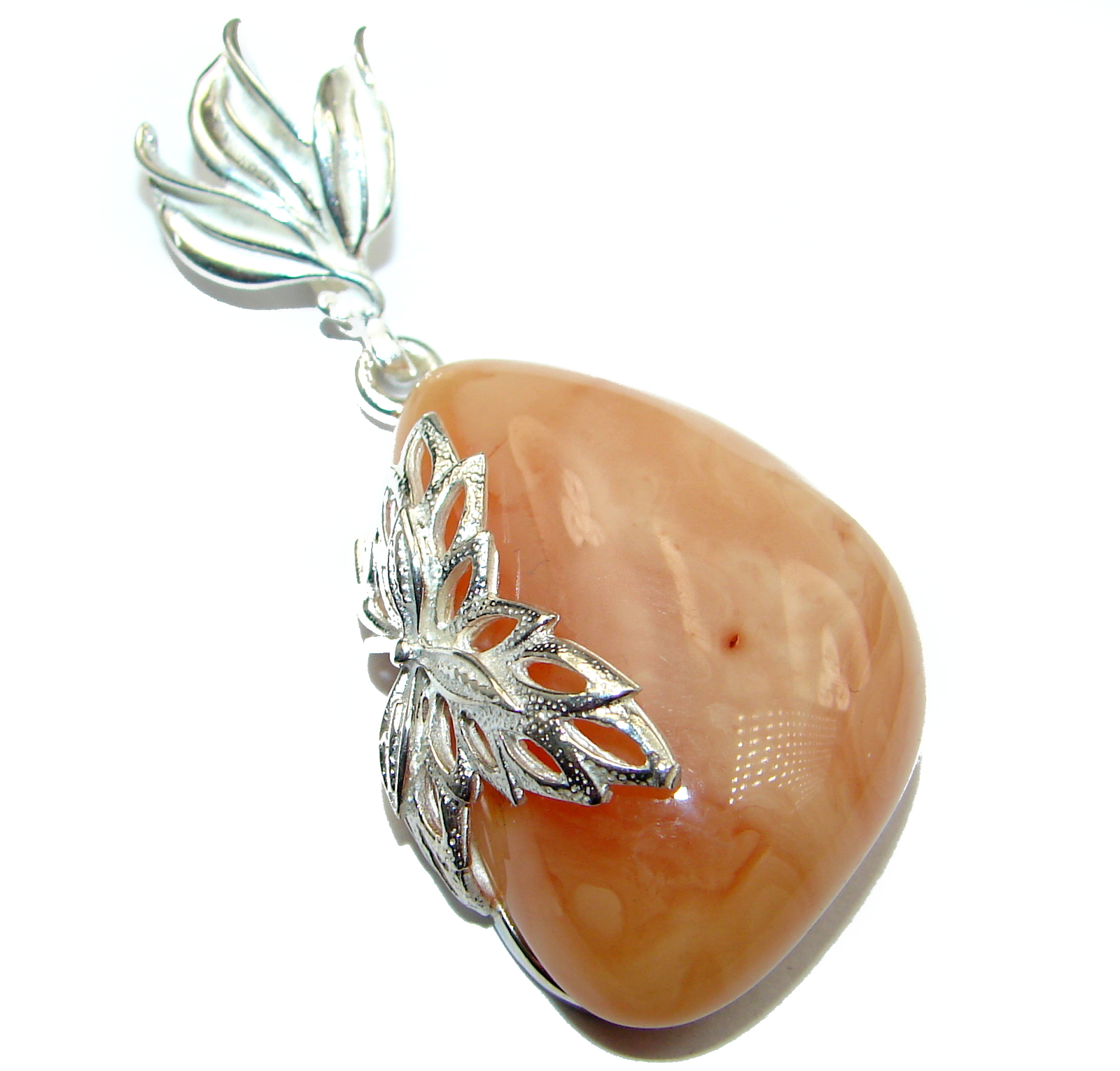 Very Rare Natural Pink Baltic Amber .925 Sterling Silver handmade Pendant