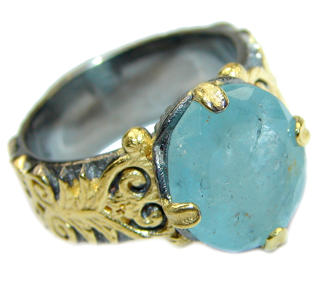 Antique Design Blue Aquamarine .925 Sterling Silver handmade ring s. 7