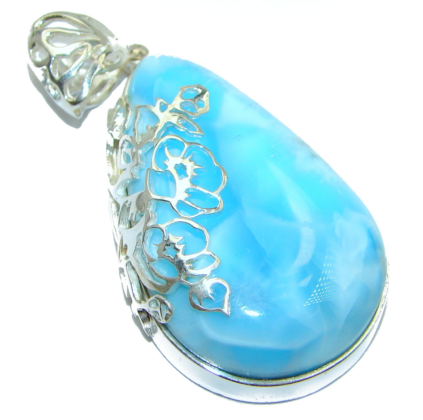 Romantic Design 102 ct perfectly Blue Larimar .925 Sterling Silver handmade pendant