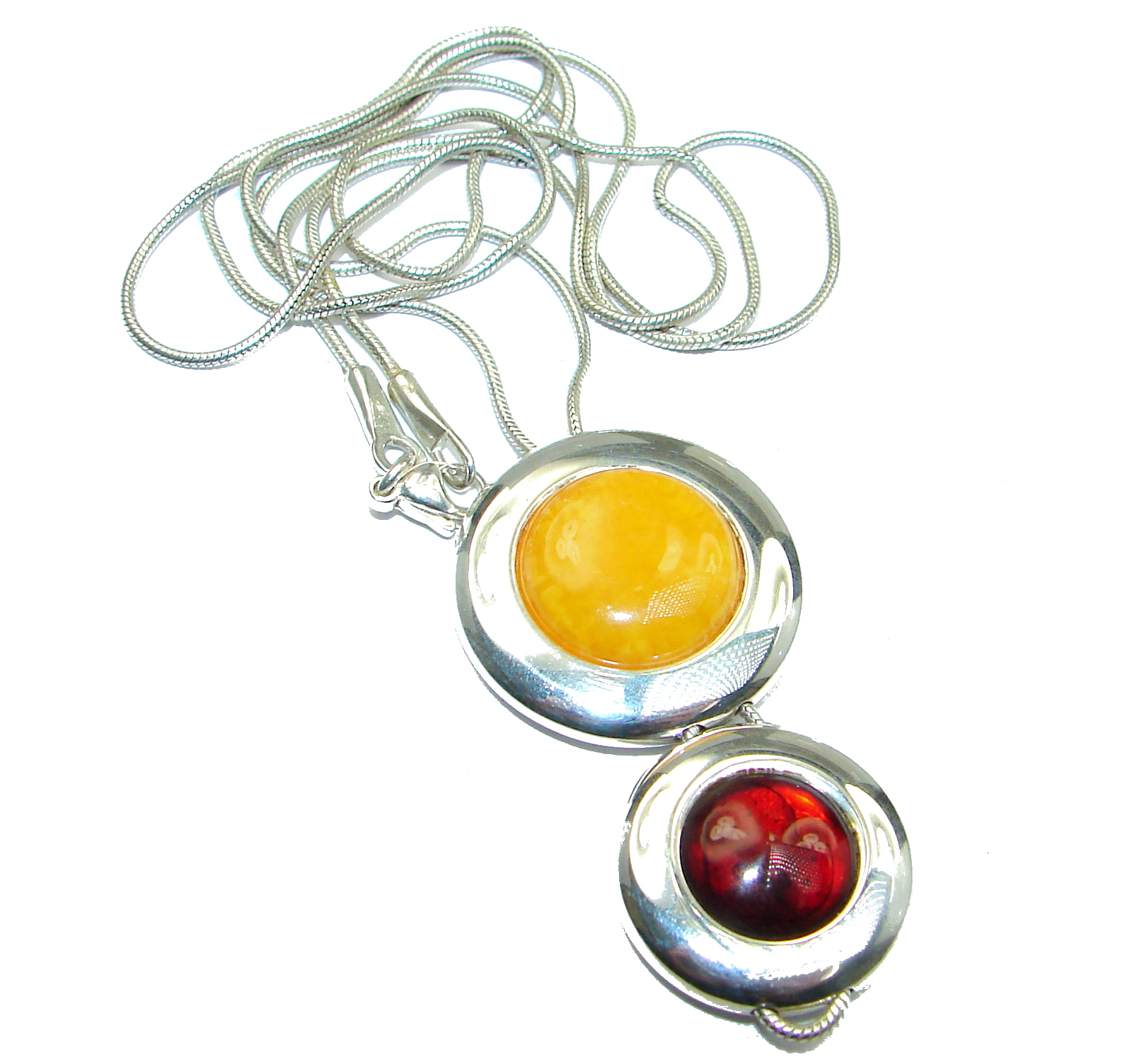Natural Beauty Cognac Polish Amber Gold over .925 Sterling Silver handmade necklace