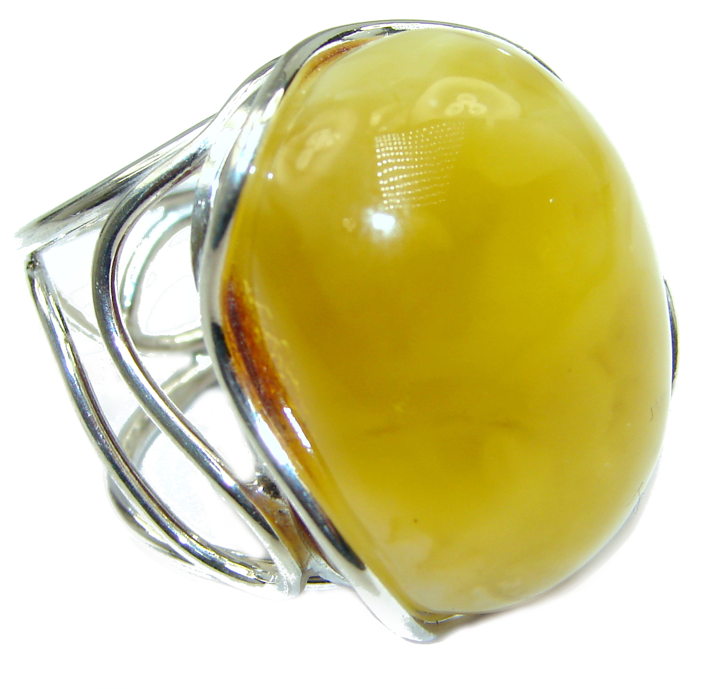 Huge Genuine Butterscotch Baltic Polish Amber .925 Sterling Silver handmade Ring size 7 adjustable