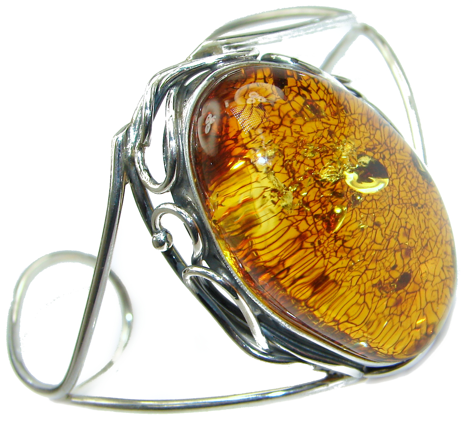 Vintage Design Genuine Polish Amber .925 Sterling Silver handamde Bracelet / Cuff