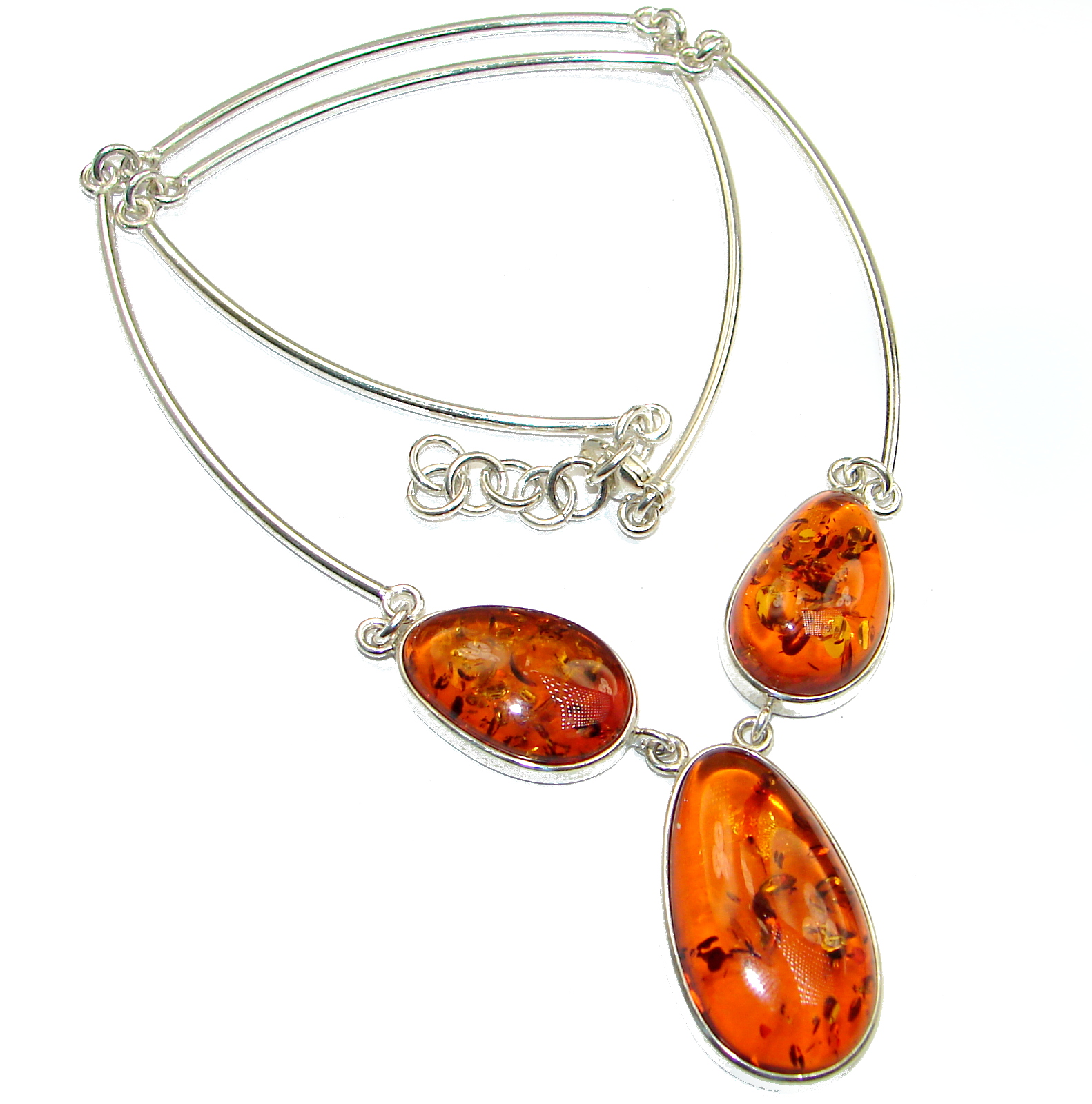 Honey Droplets Natural Baltic Amber .925 Sterling Silver handcrafted necklace