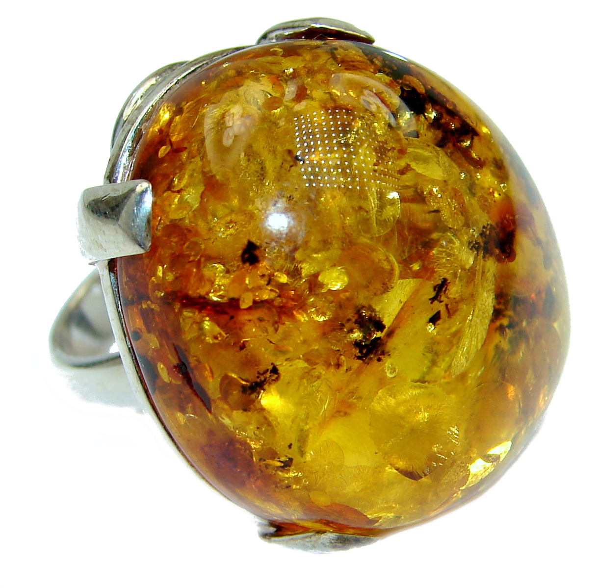 Huge Baltic Amber .925 Sterling Silver ring; s. 8 adjustable
