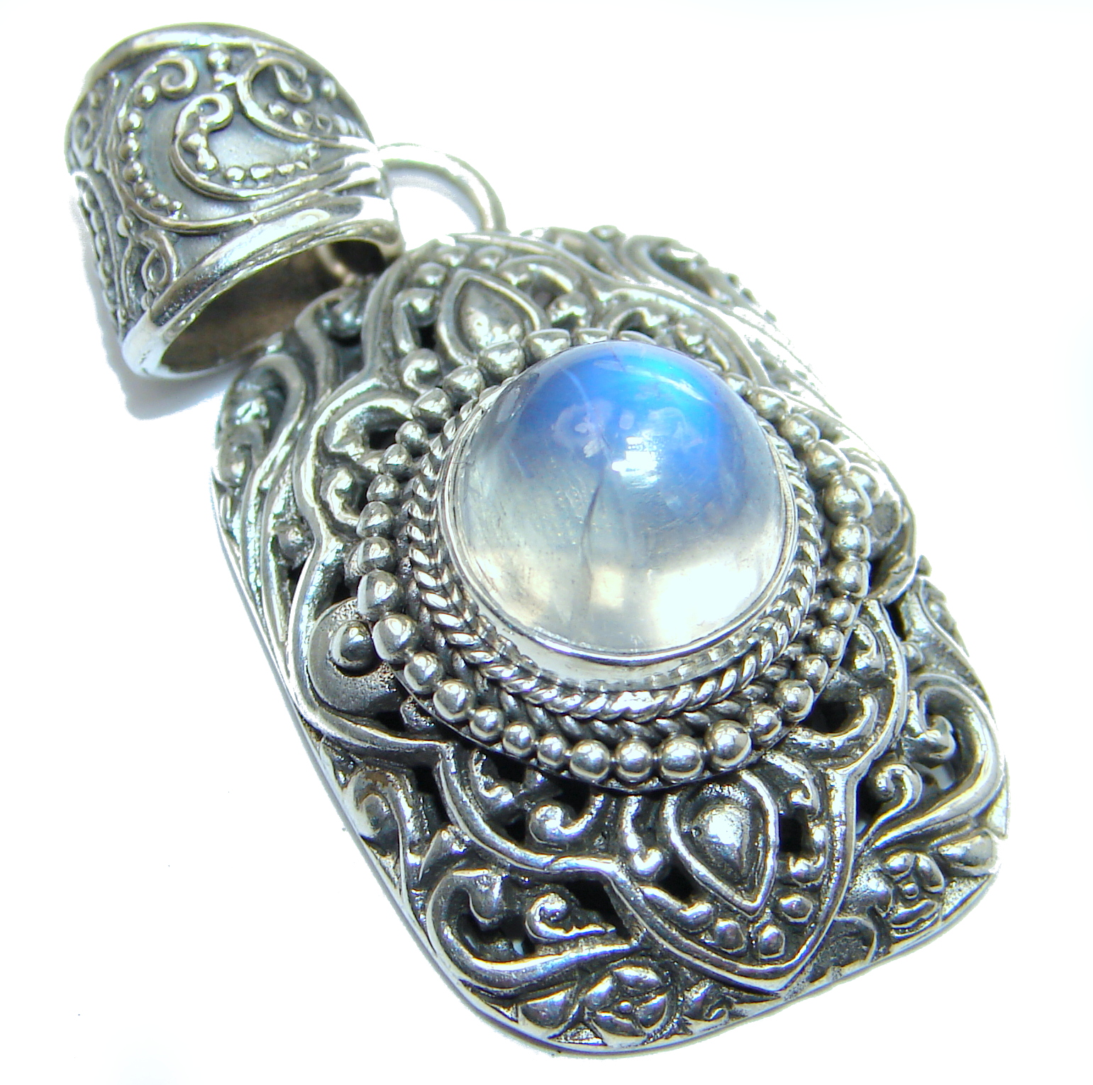 Simple Design Fire Moonstone .925 Sterling Silver handmade Pendant