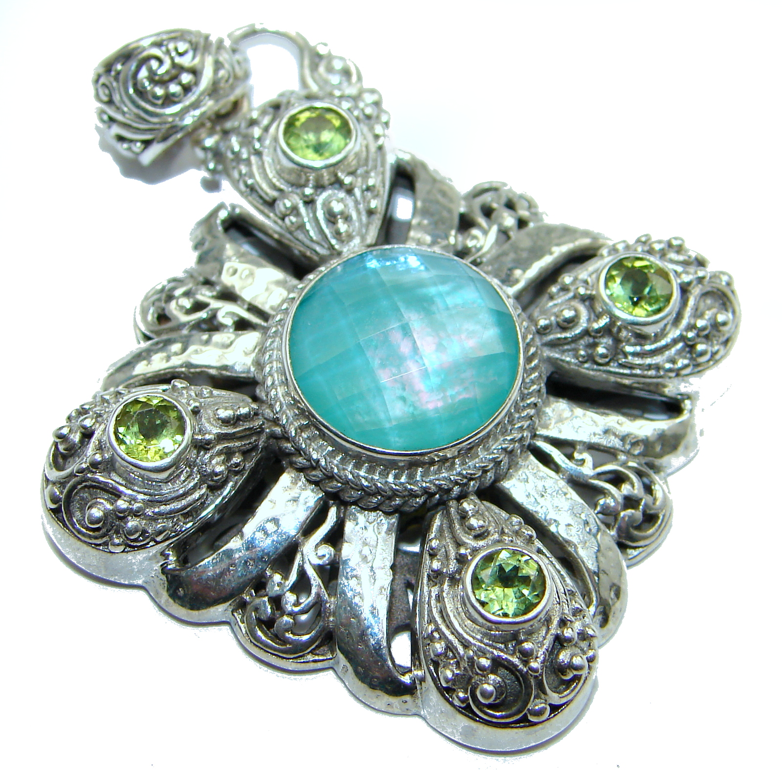 Amazing Minty Mother of Pearl .925 Sterling Silver handcrafted Pendant