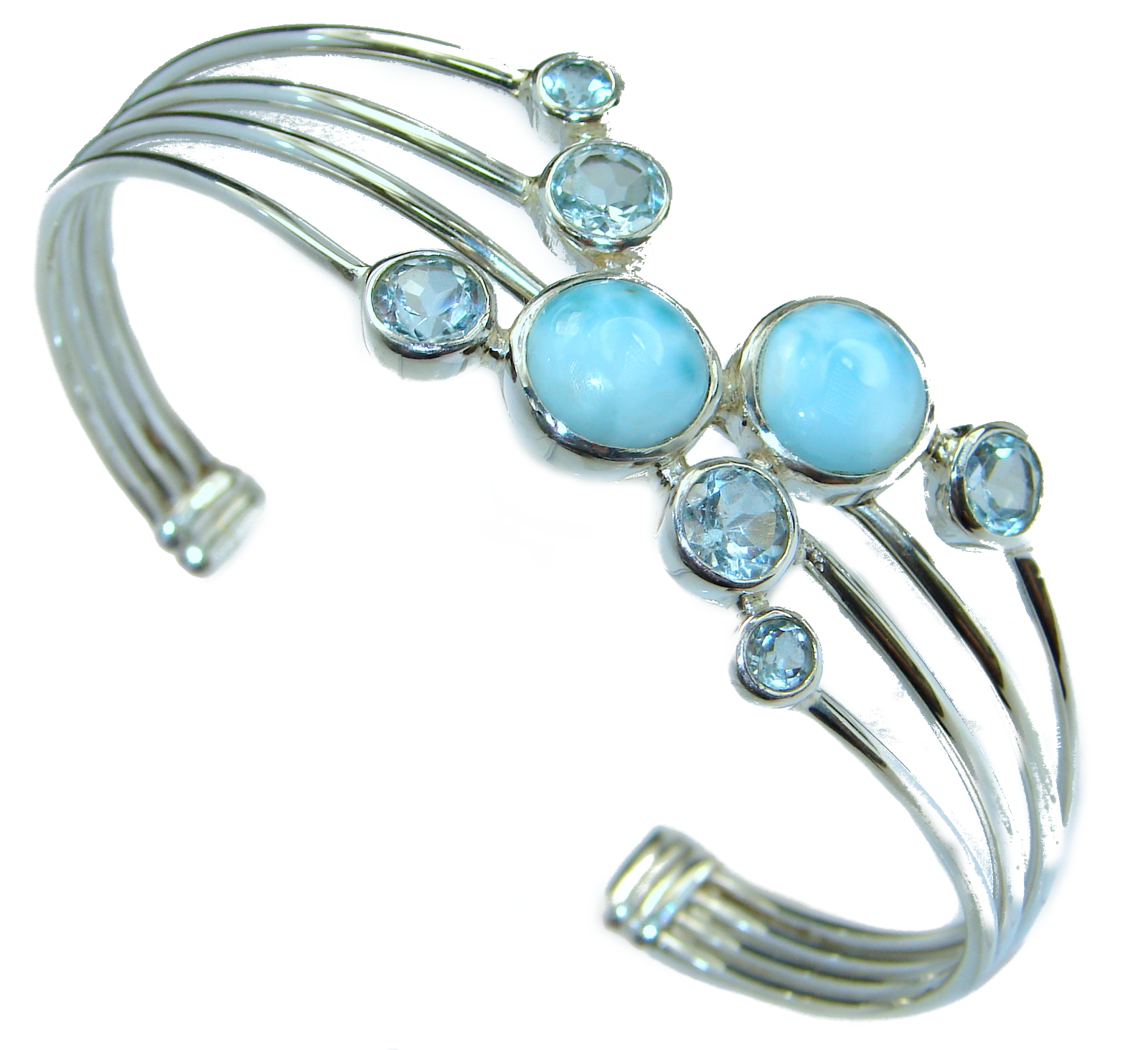Fine Art Blue Larimar Swiss Blue Topaz .925 Sterling Silver handcrafted Bracelet / Cuff