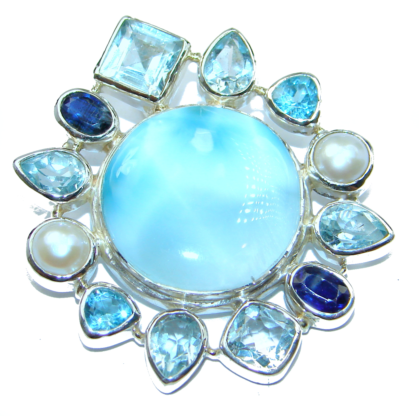 Hooked On Blue Larimar .925 Sterling Silver handmade pendant