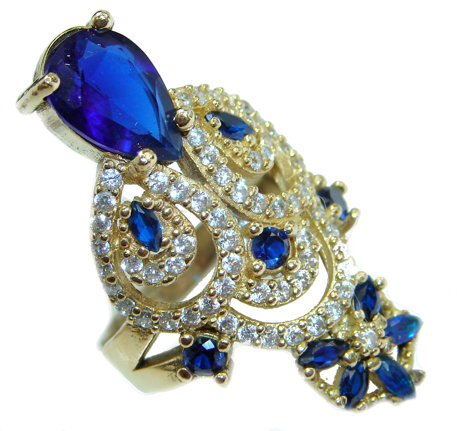 Spectacular created Sapphire .925 Sterling Silver Ring s. 8 1/4