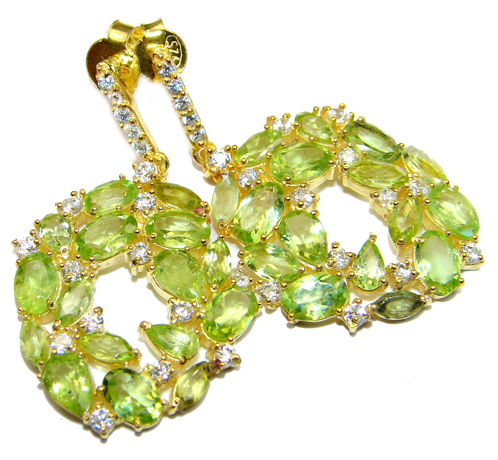 Rich Design genuine Peridot 14K Gold over .925 Sterling Silver handcrafted earrings