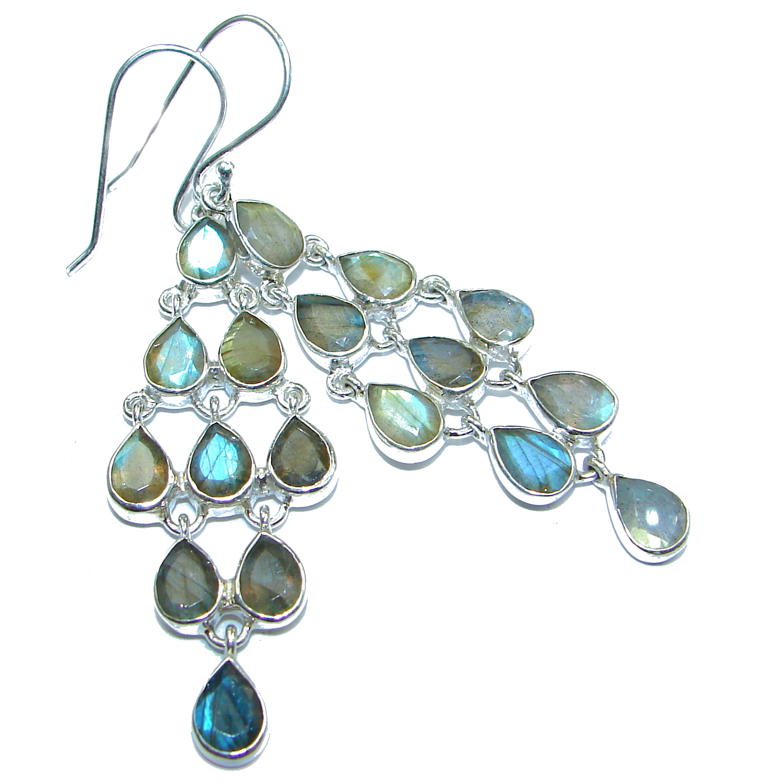 Perfect Fire Labradorite .925 Sterling Silver handmade earrings