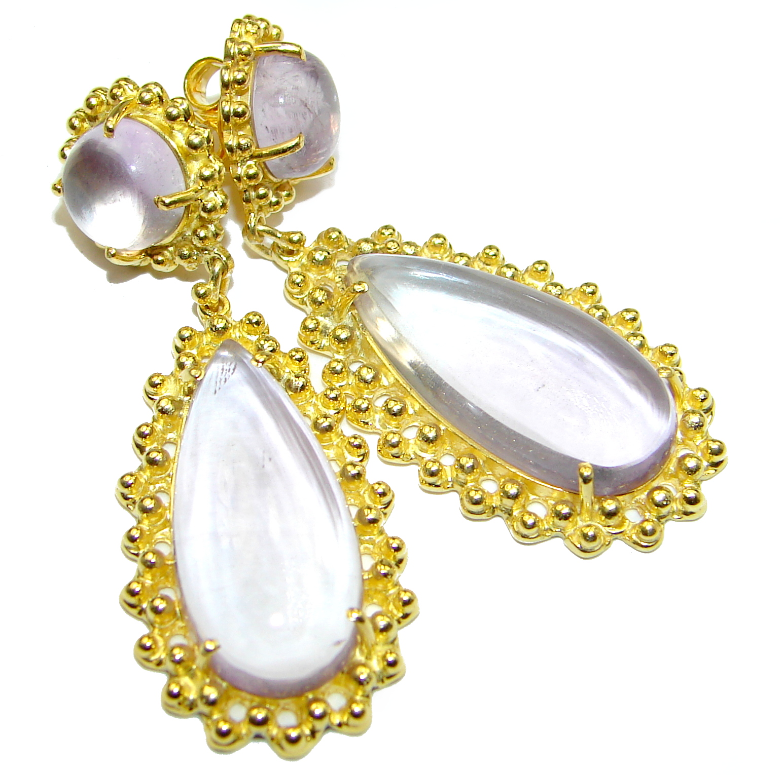 Genuine Pink Amethyst 14K Gold over .925 Sterling Silver handmade Earrings