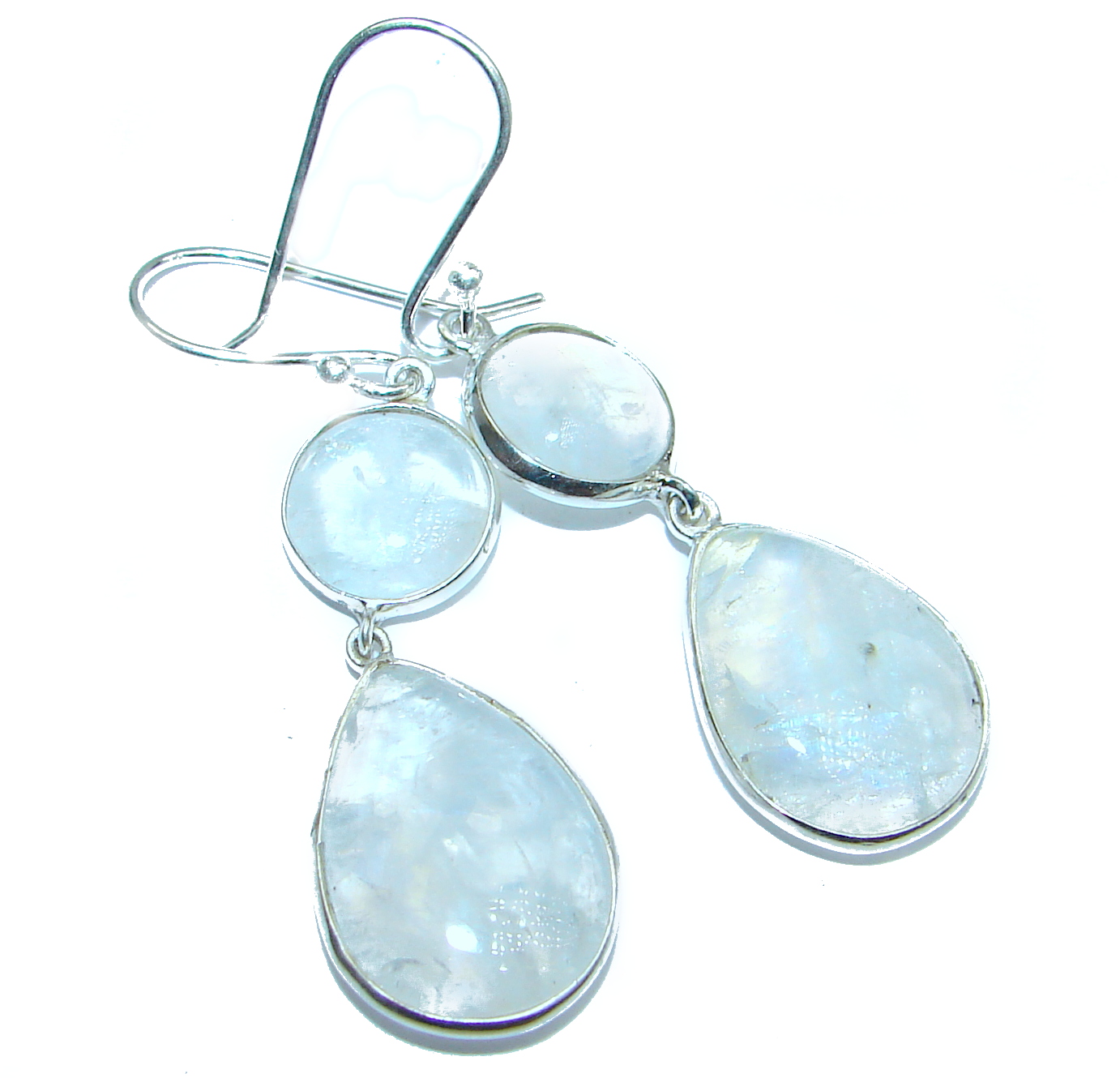 Genuine Fire Moonstone .925 Sterling Silver handcrafted Earrings
