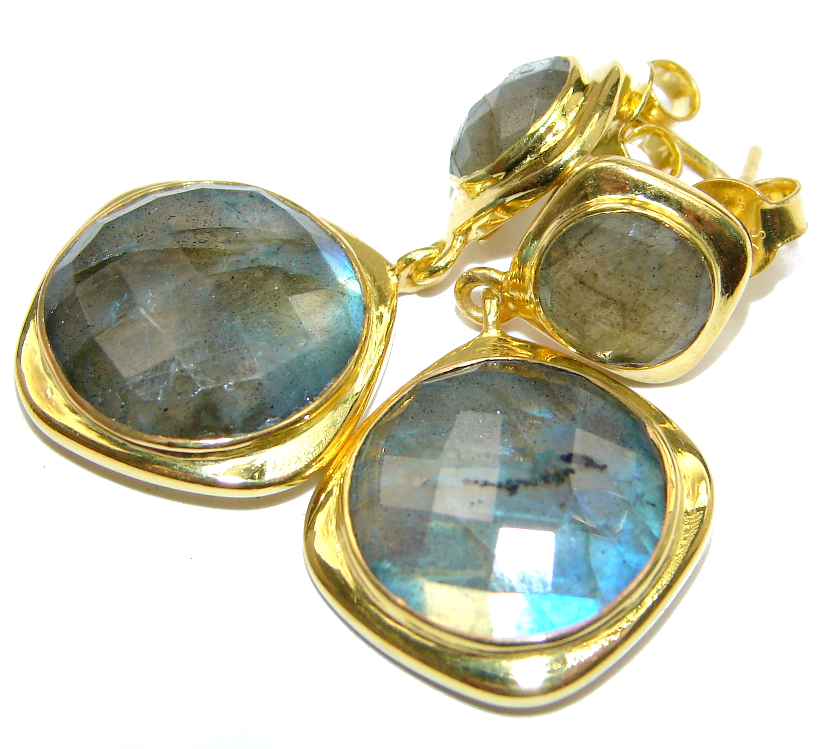 Perfect Labradorite 14K Gold over .925 Sterling Silver handmade earrings