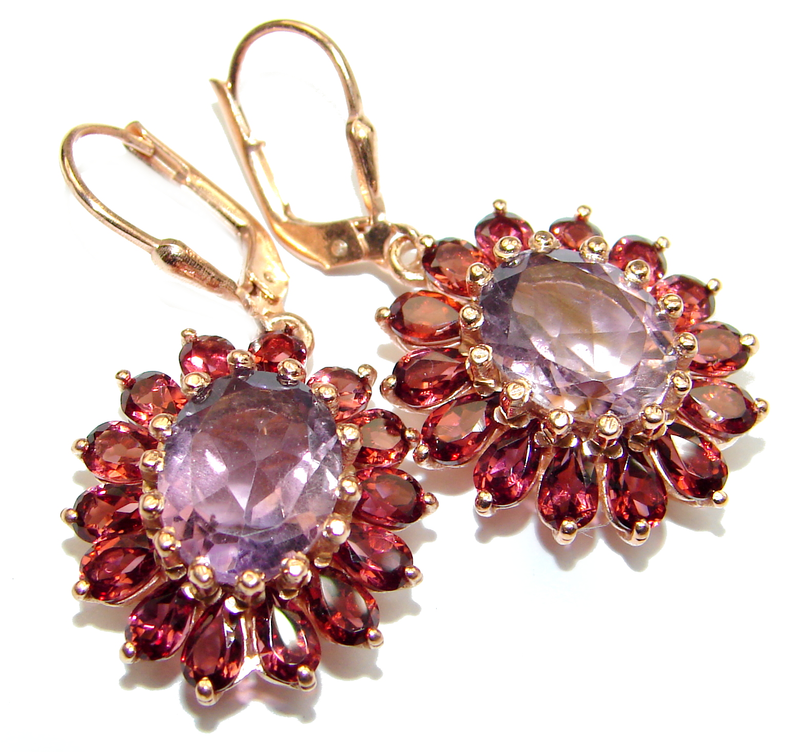 Vintage Design Authentic Amethyst Rose Gold over .925 Sterling Silver handmade earrings