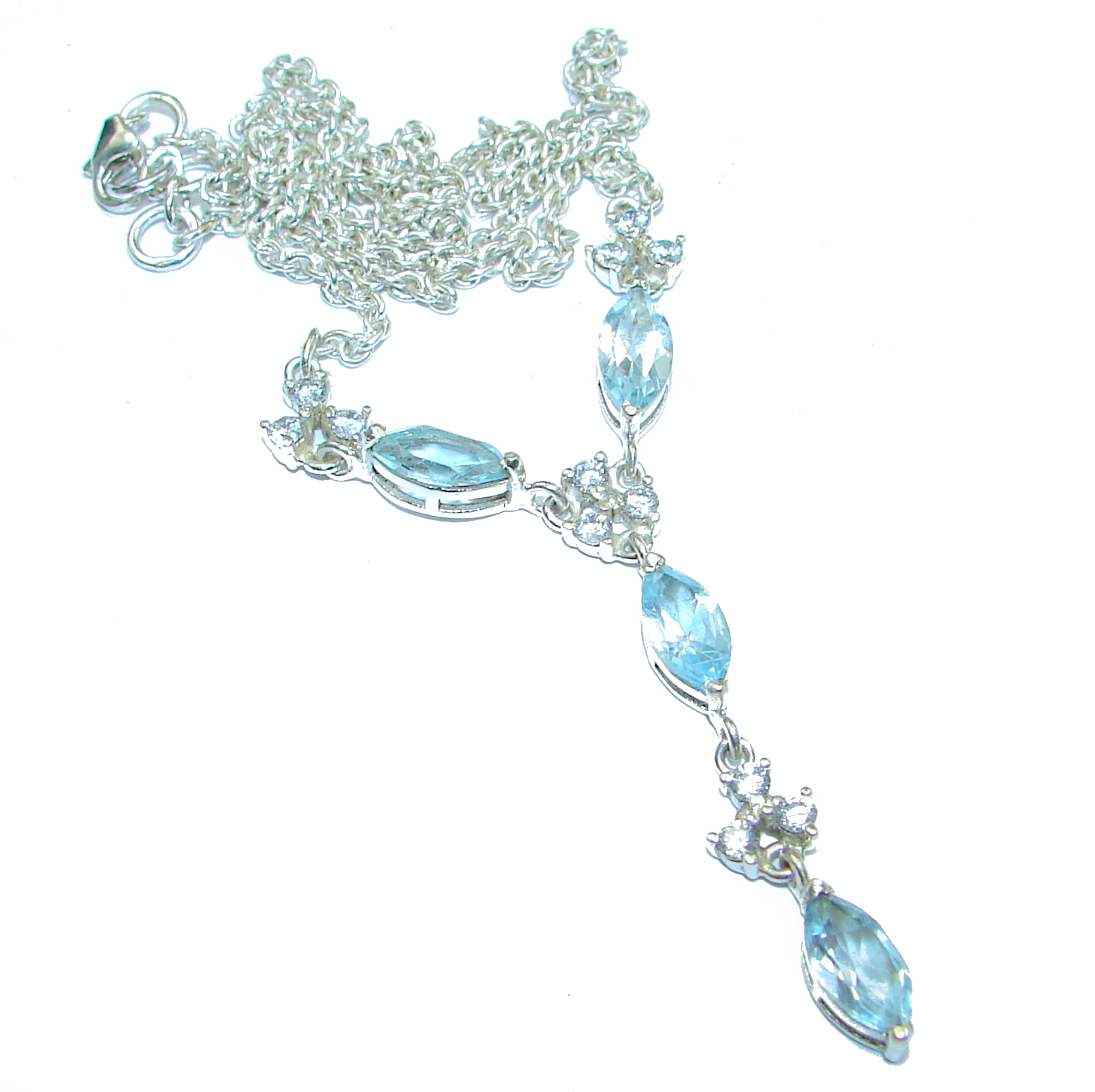 Ocean Inspired genuine Swiss Blue Topaz .925 Sterling Silver handmade necklace