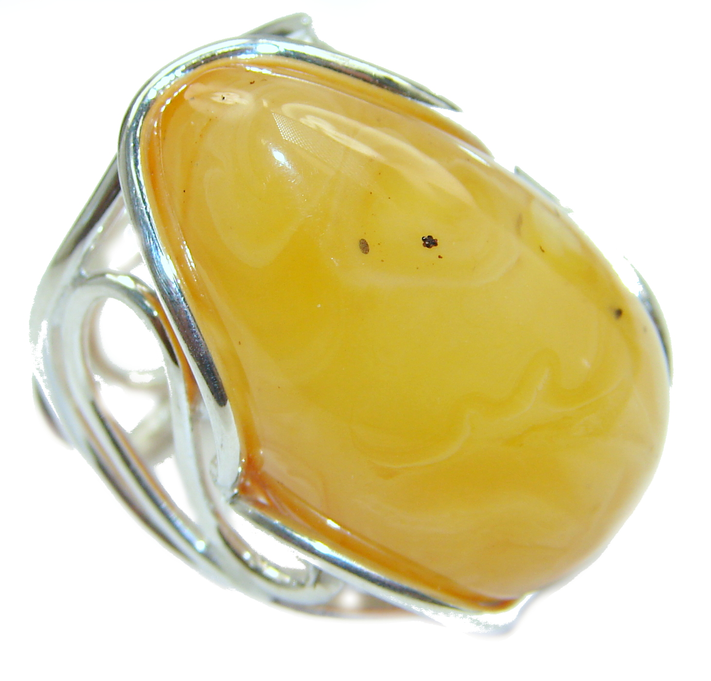 Huge Genuine Butterscotch Baltic Polish Amber .925 Sterling Silver handmade Ring size 7 adjustable