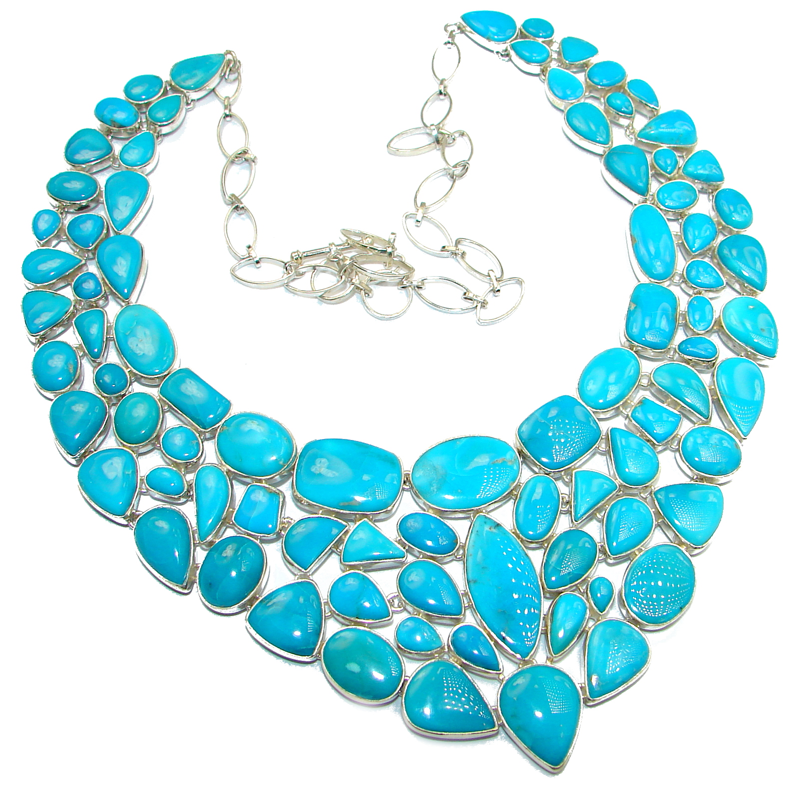 Huge Gallery Masterpiece Blue genuine Sleeping Beauty Turquoise .925 Sterling Silver necklace