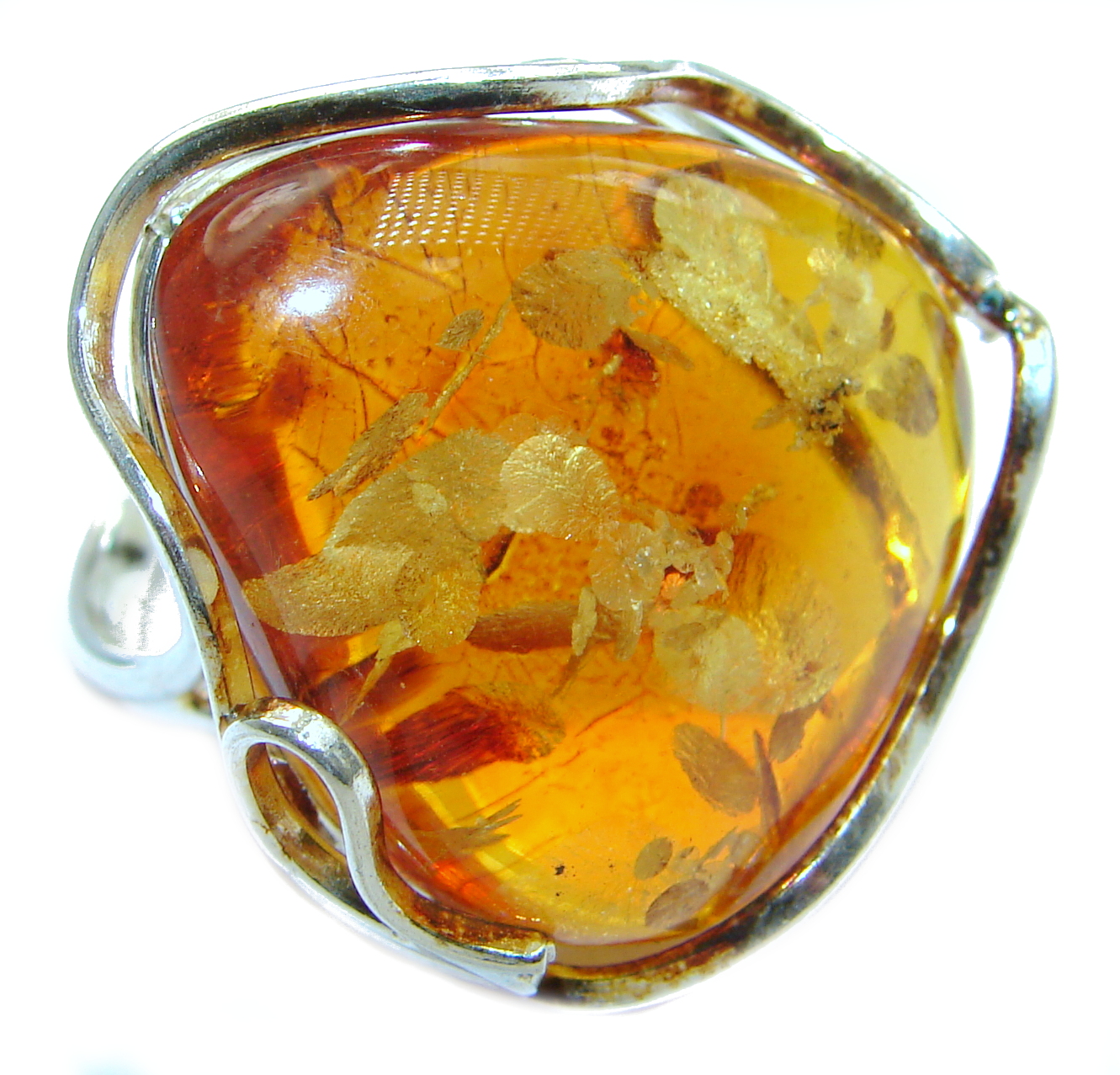 Huge Baltic Amber .925 Sterling Silver ring; s. 8 adjustable