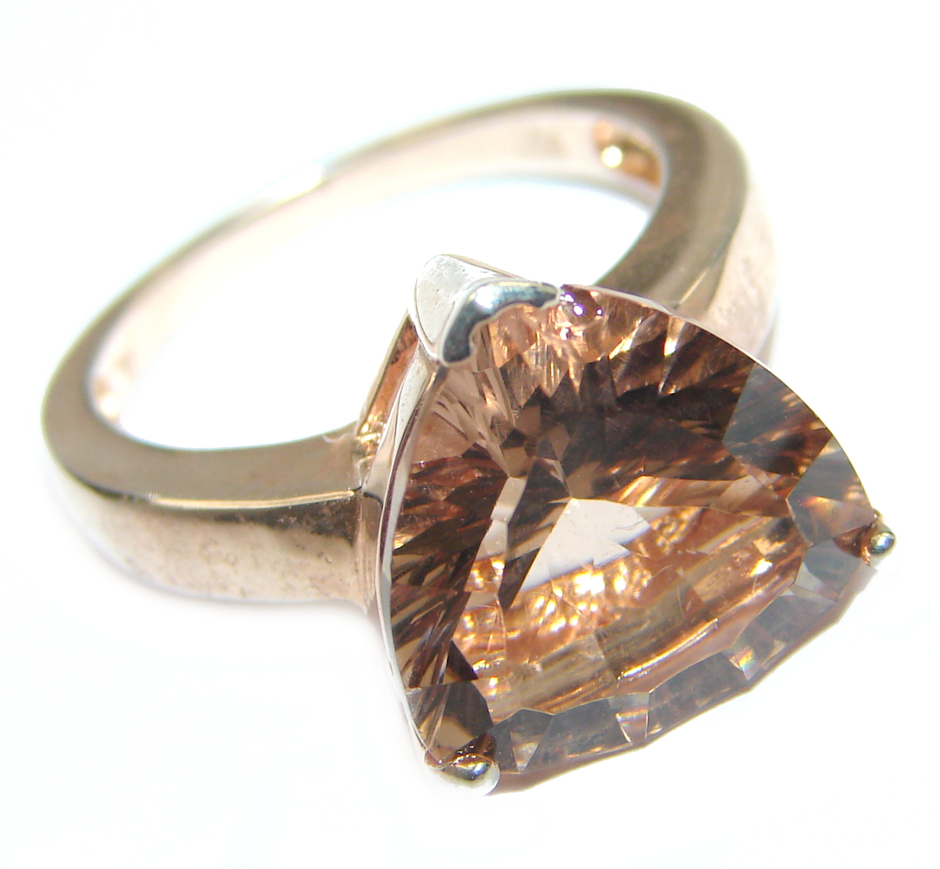 Exceptional Morganite 14K Rose Gold over .925 Sterling Silver handcrafted ring s. 6 1/4