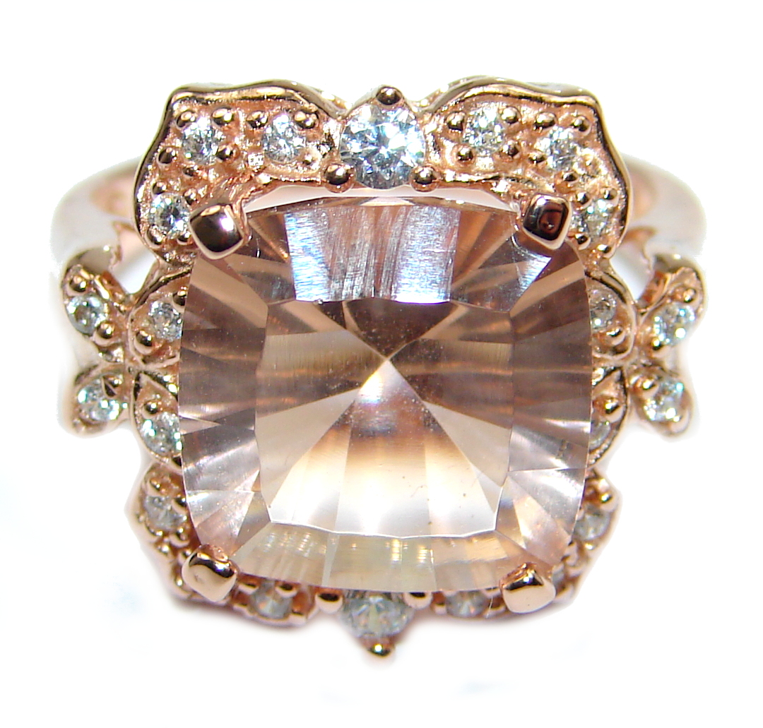 Cushion Cut Morganite 14K Rose Gold over .925 Sterling Silver handcrafted ring s. 5 1/4
