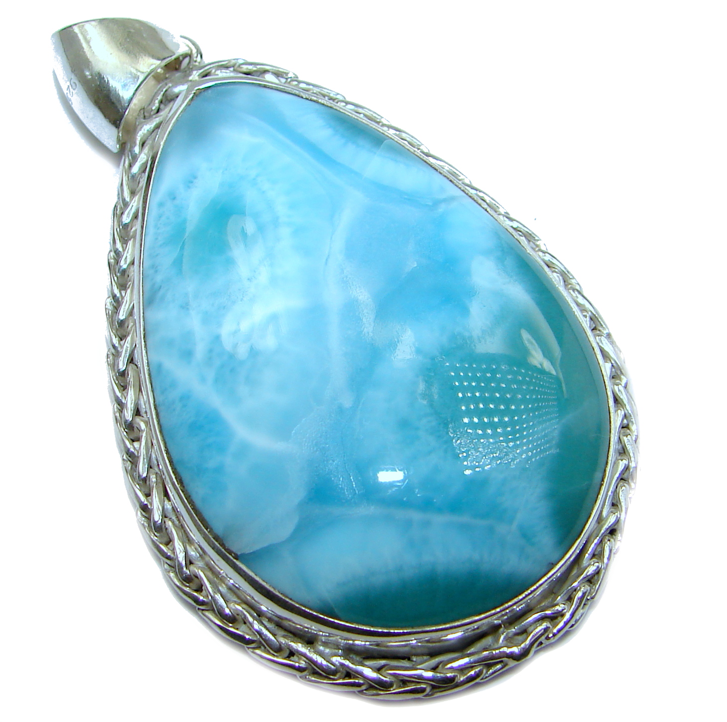 Huge 33 grams Vintage Style Beauty Larimar .925 Sterling Silver handmade pendant