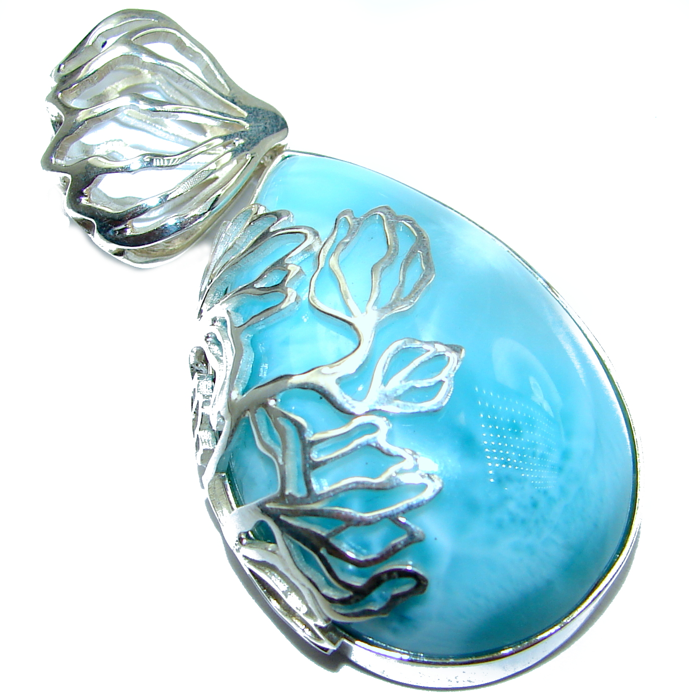 Vintage Style Beauty Larimar .925 Sterling Silver handmade pendant
