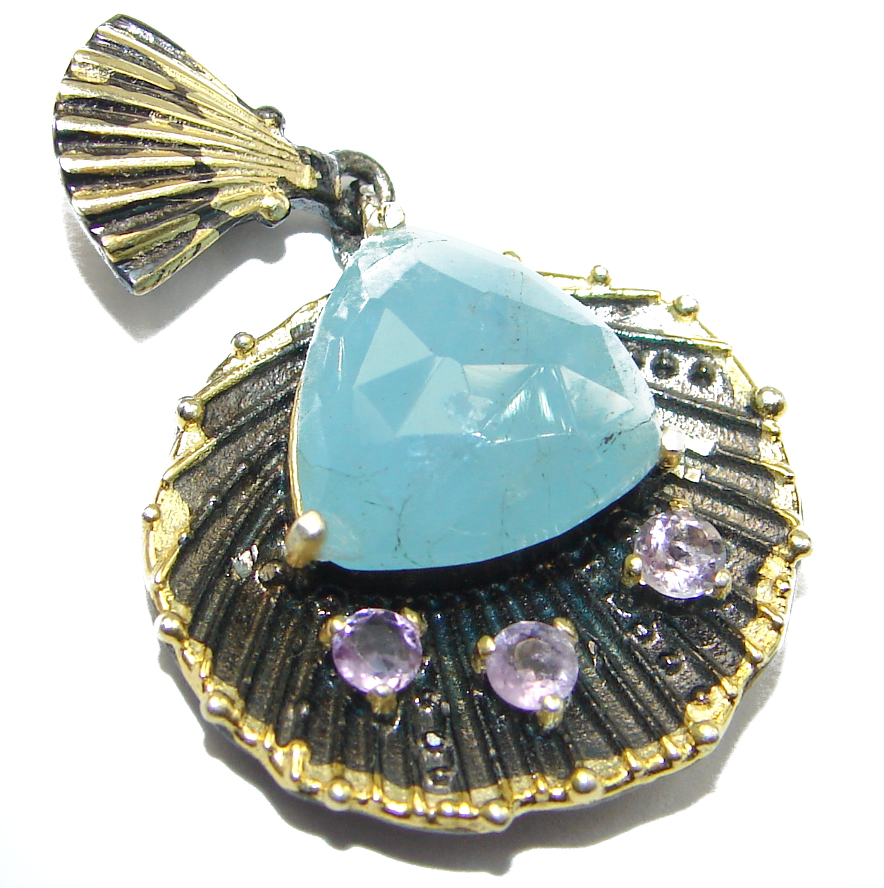 Genuine 20.5 ct Aquamarine .925 Sterling Silver handmade Pendant