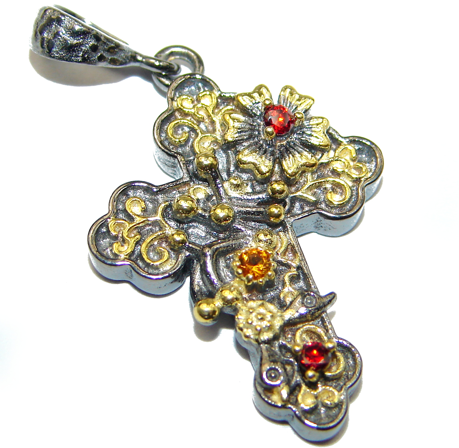 Holy Cross genuine Sapphire Gold over .925 Sterling Silver handmade Pendant