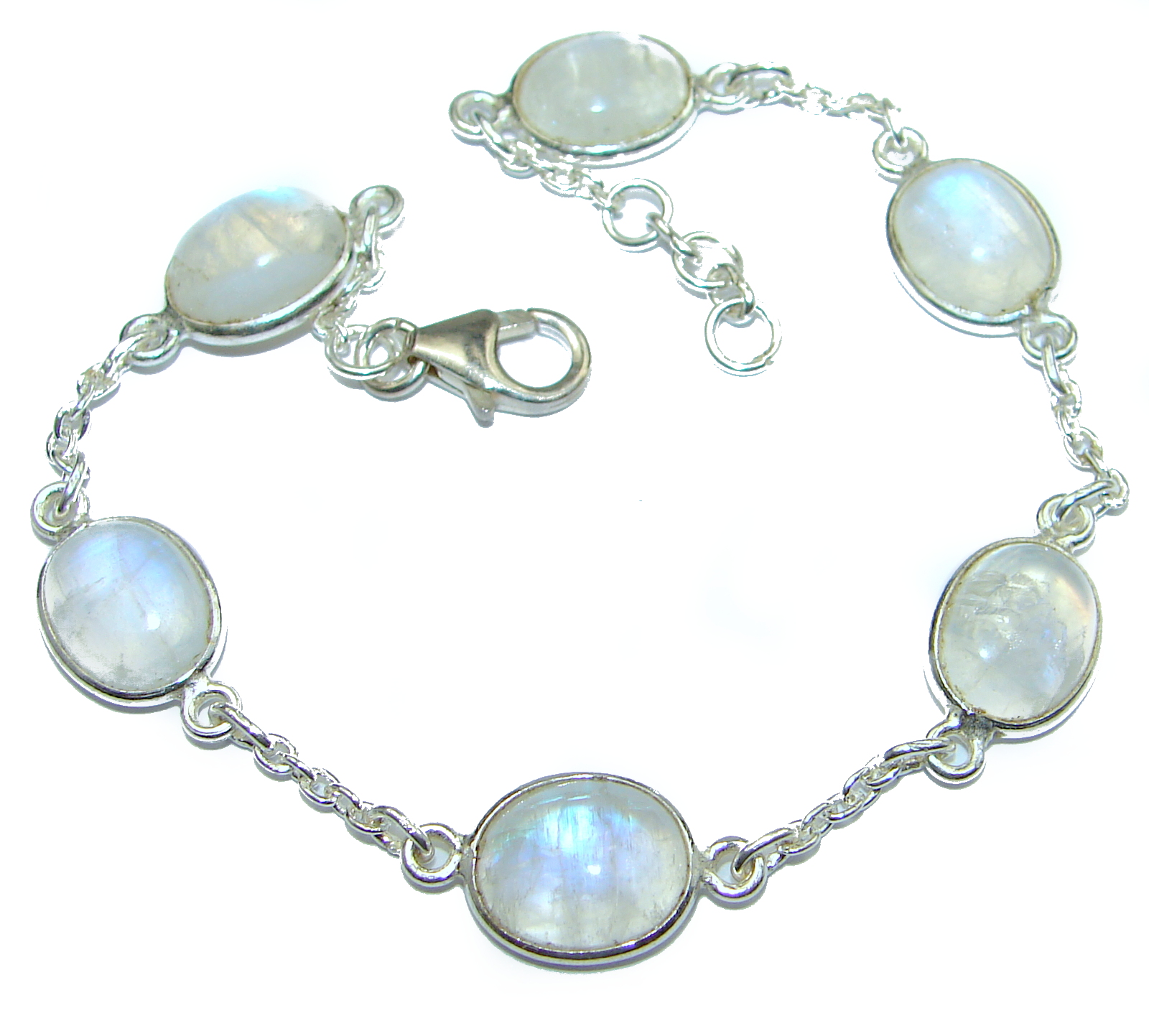 Stunning genuine Fire Moonstone .925 Sterling Silver handmade Bracelet