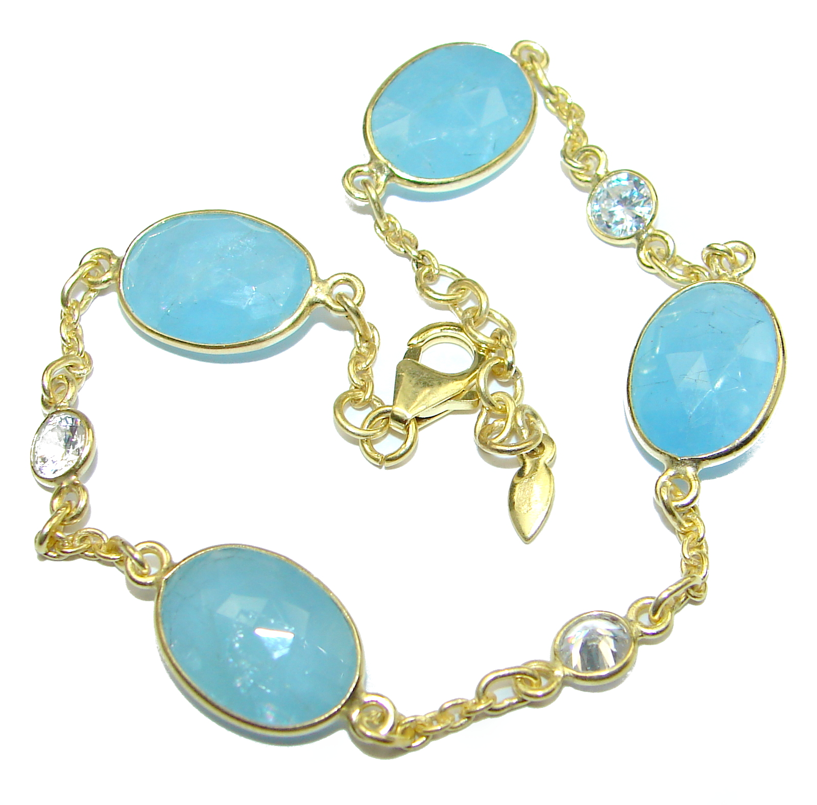 Genuine Aquamarine Gold over .925 Sterling Silver handcrafted Bracelet