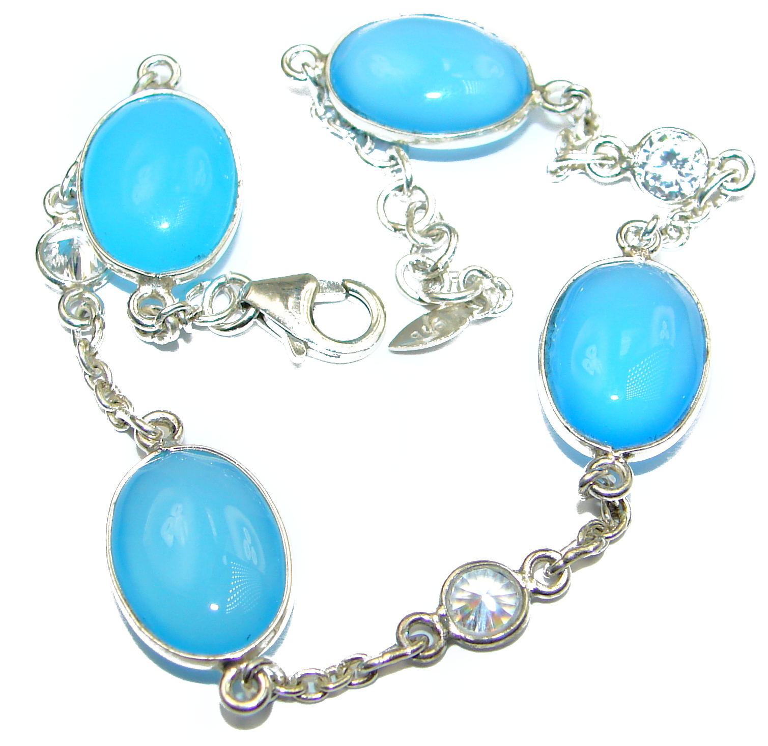 Genuine Chalcedony Agate .925 Sterling Silver handcrafted Bracelet