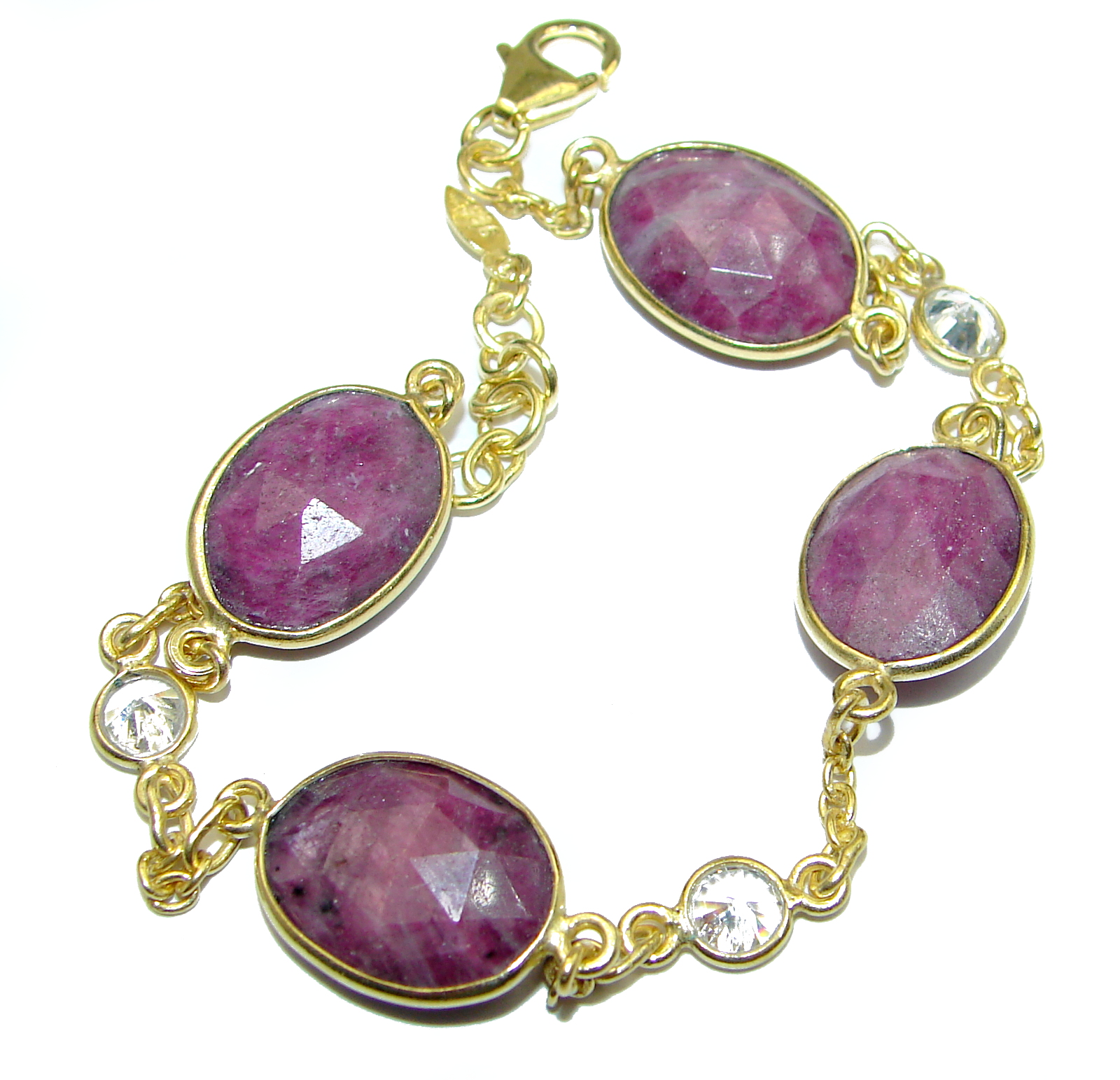 Genuine Ruby 18 ct Gold over .925 Sterling Silver handmade Bracelet