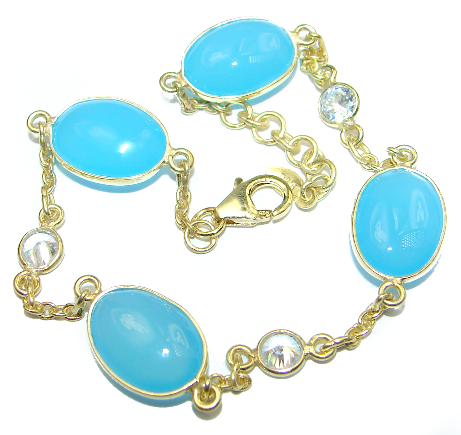 Genuine Chalcedony Agate .925 Sterling Silver handcrafted Bracelet