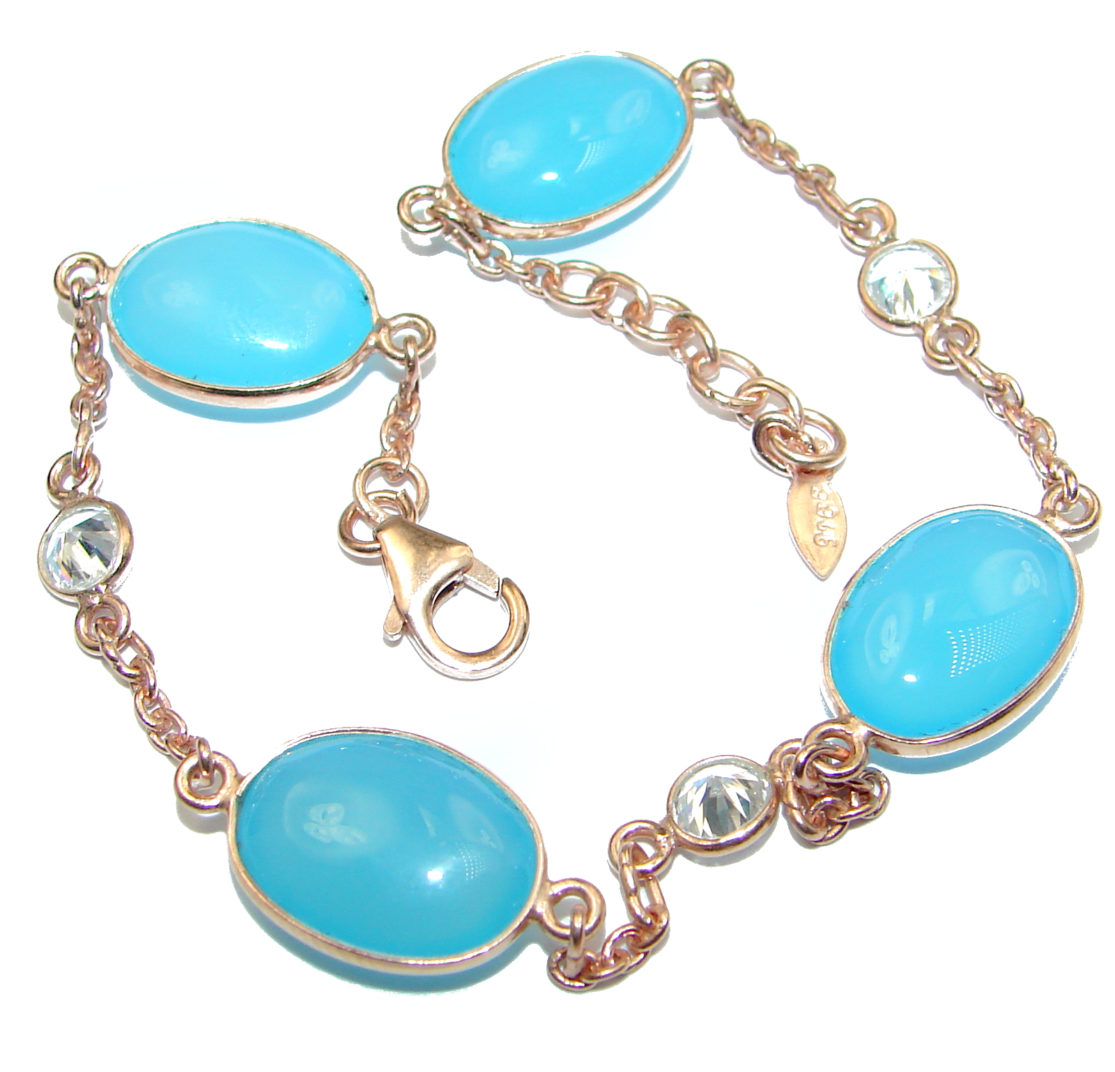 Genuine Chalcedony Agate .925 Sterling Silver handcrafted Bracelet