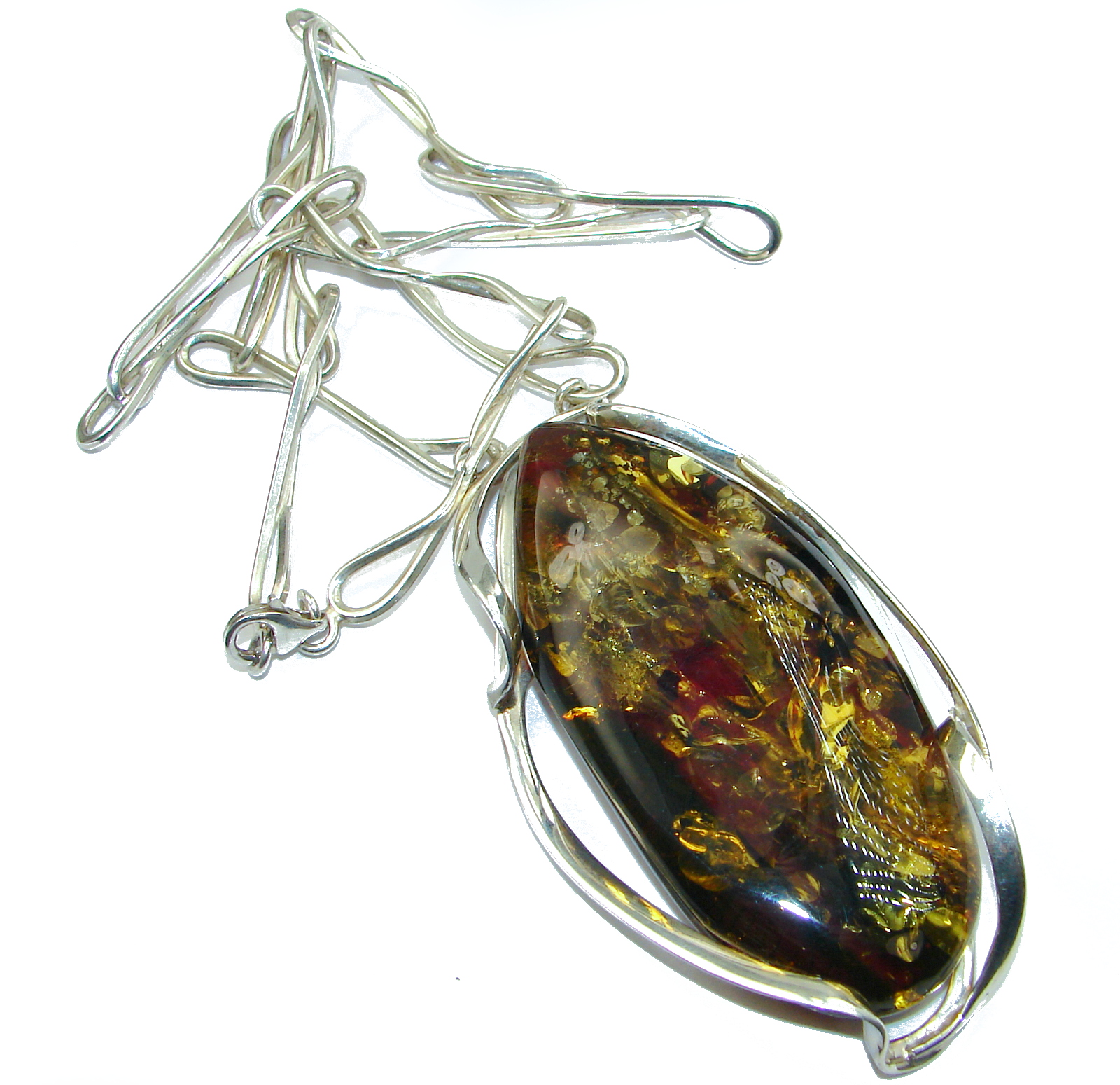 HUGE Natural Beauty 66.8 grams Baltic Amber .925 Sterling Silver handmade necklace