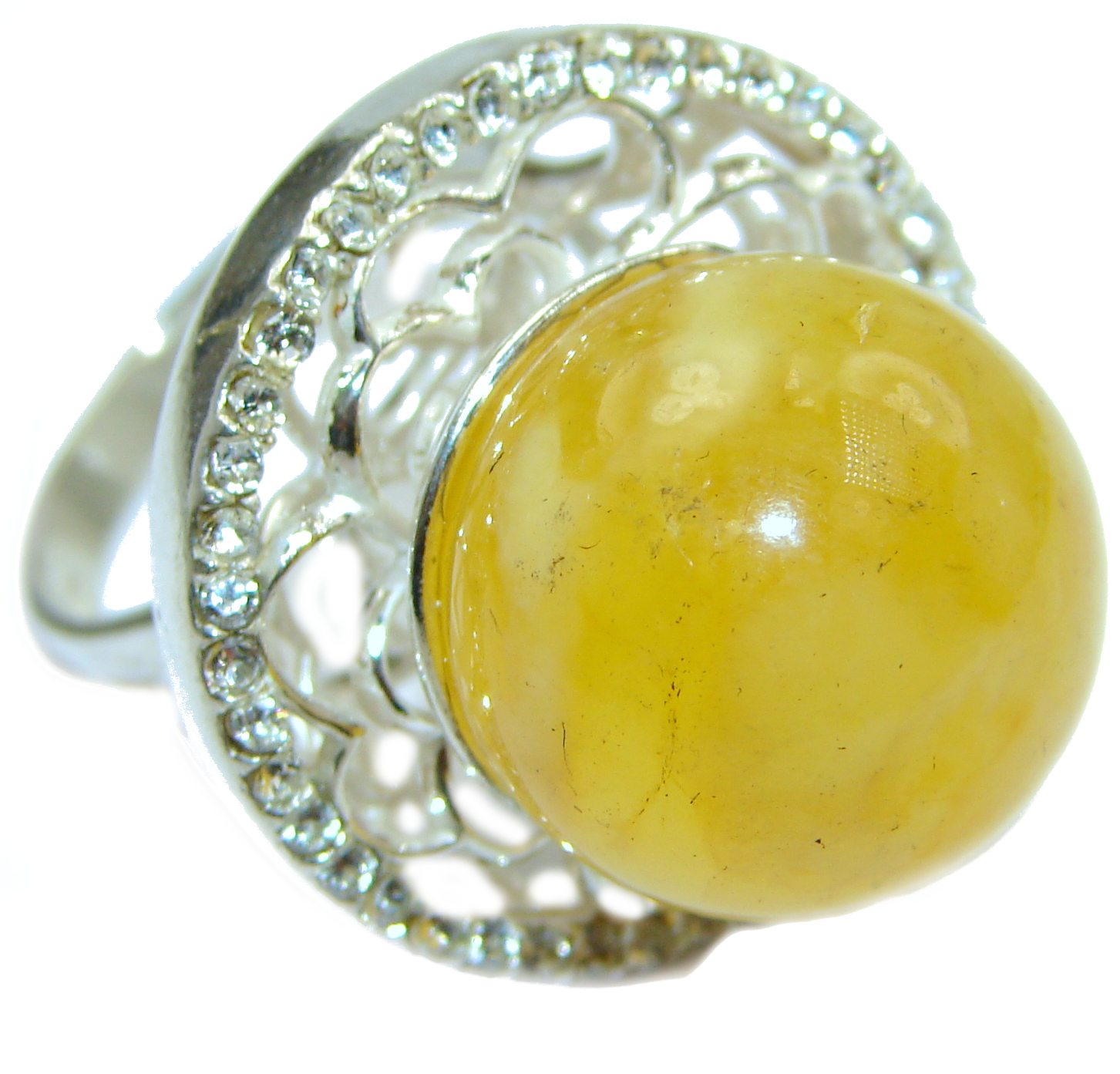 Huge Genuine Butterscotch Baltic Polish Amber .925 Sterling Silver handmade Ring size 8 1/2