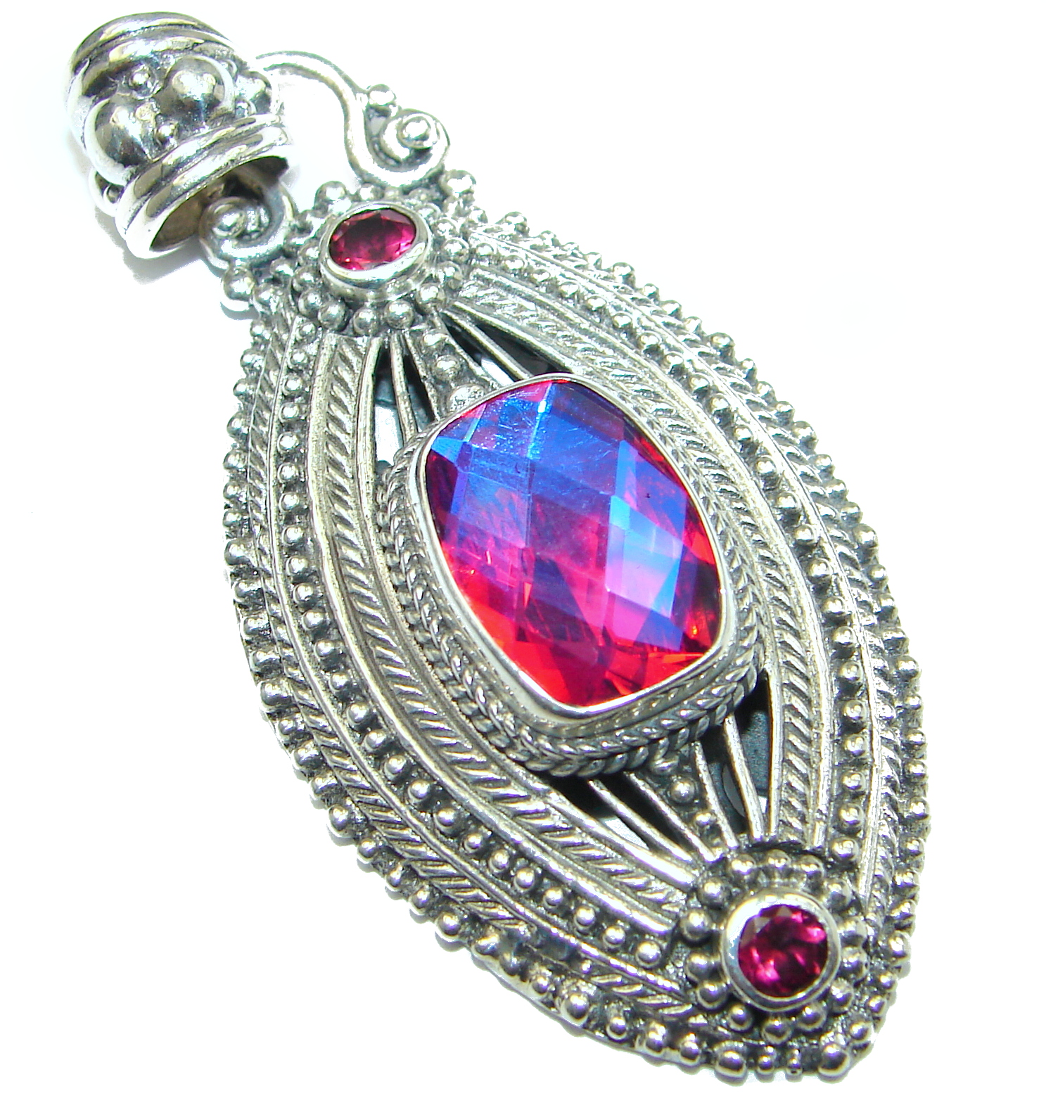 Authentic Volcanic Pink Topaz .925 Coral Sterling Silver handmade pendant