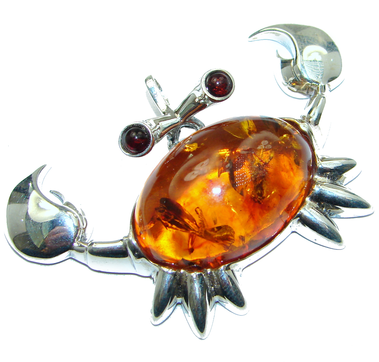 Huge Crab Natural Baltic Amber .925 Sterling Silver handmade Pendant